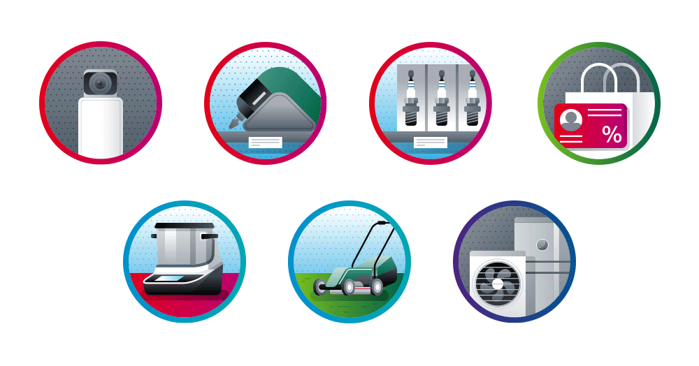Various icons, pictograms, vignettes and signets for Enercity, Bosch, Think:act, VisualVest, VFA, Wieland