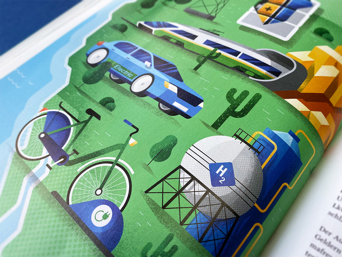 Pictures of printed USA map illustrations in Electrified magazine by Adrian Bauer