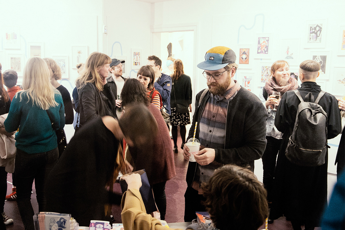Photo of illustrated pocket calendar release party by Drei Grad Verlag at Enfants Artspace