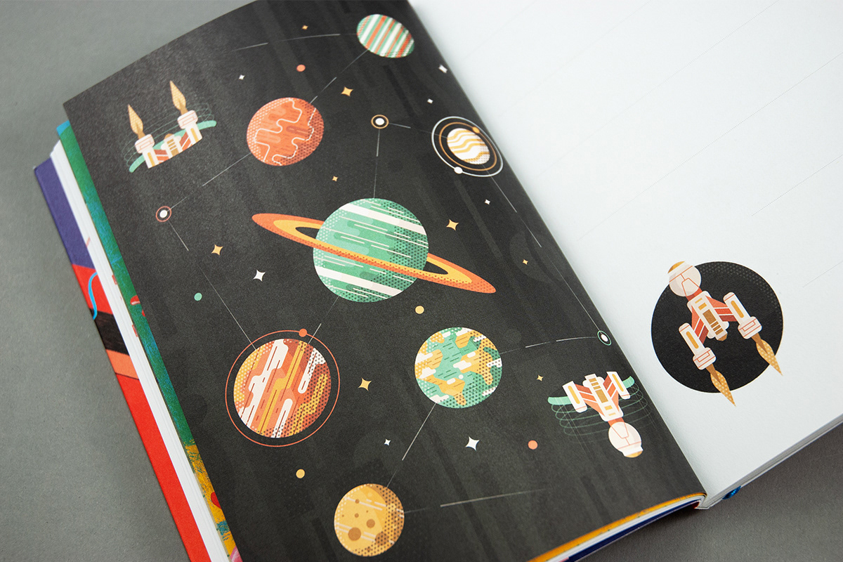 Detail of wormhole illustration of illustrated pocket calendar 2020 by Drei Grad Verlag, Hamburg
