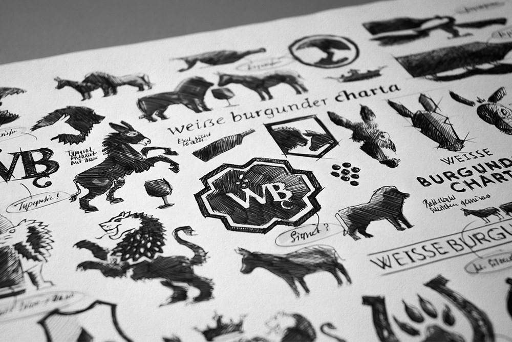 Sketch details for Weisse Burgunder Charta logo design by Adrian Bauer