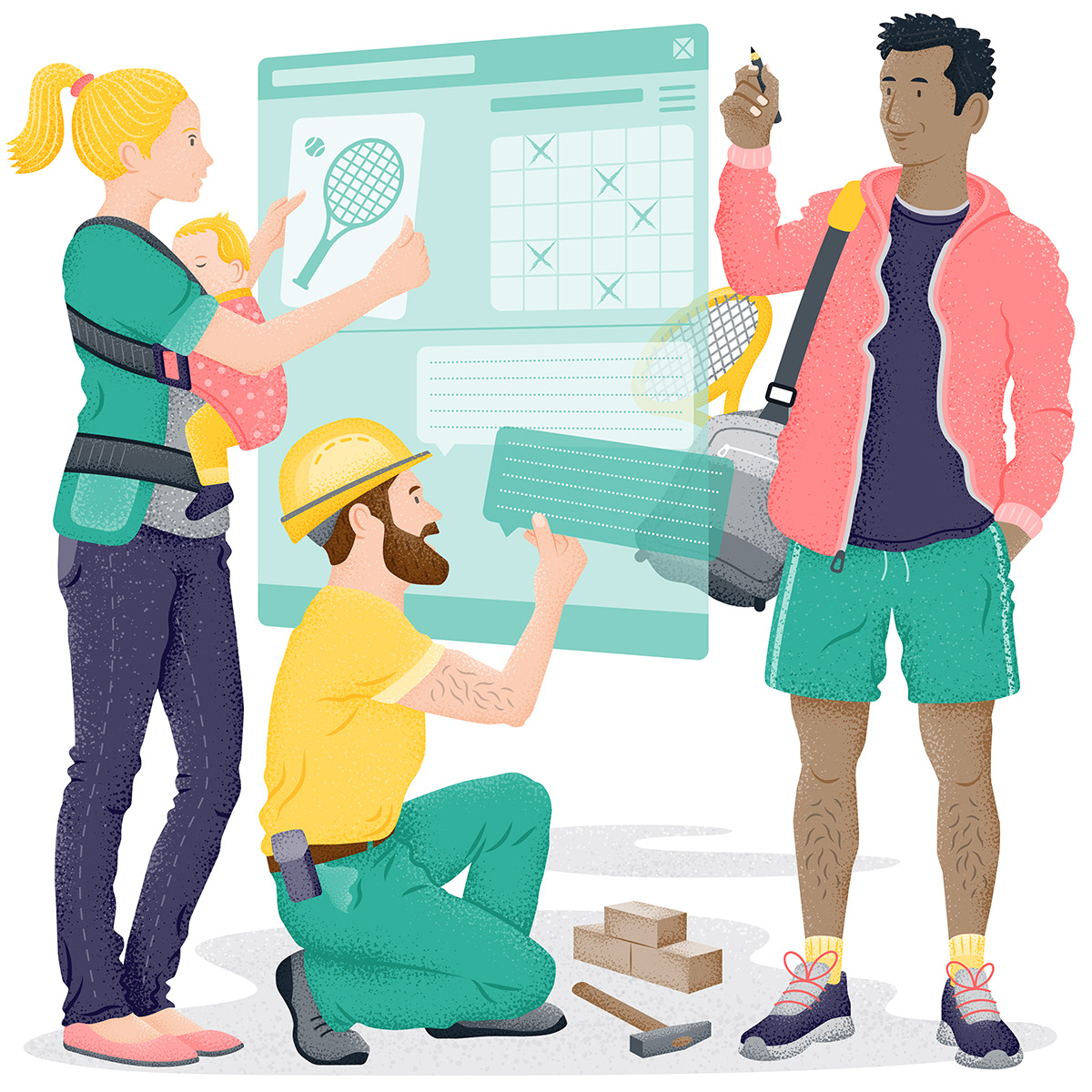 Group of young people interact with each other by Adrian Bauer