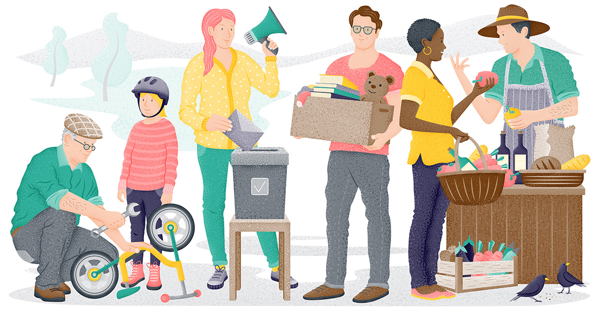 People illustration for Crossiety by Adrian Bauer