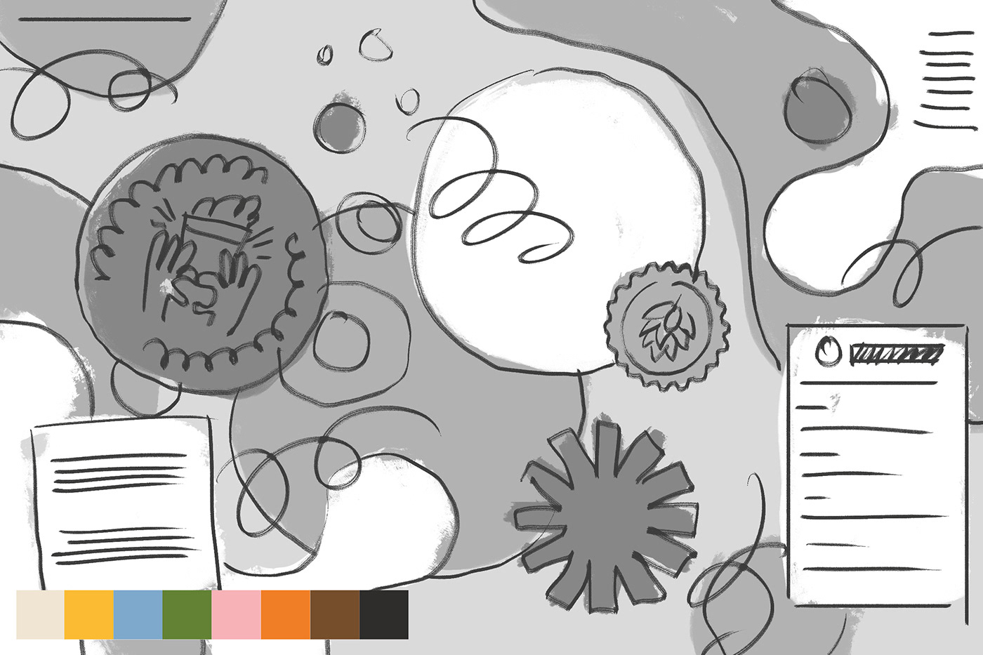 Concept and layout sketch for cover illustration for case study for Neue Narrative by Adrian Bauer
