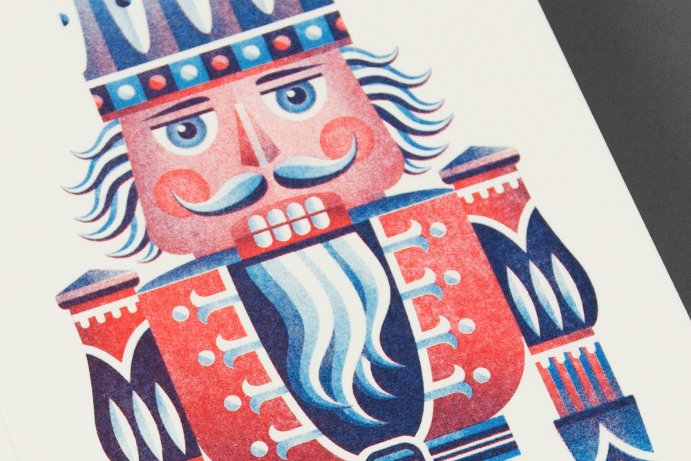 Detail of risoprinted nutcracker x-mas card by Adrian Bauer