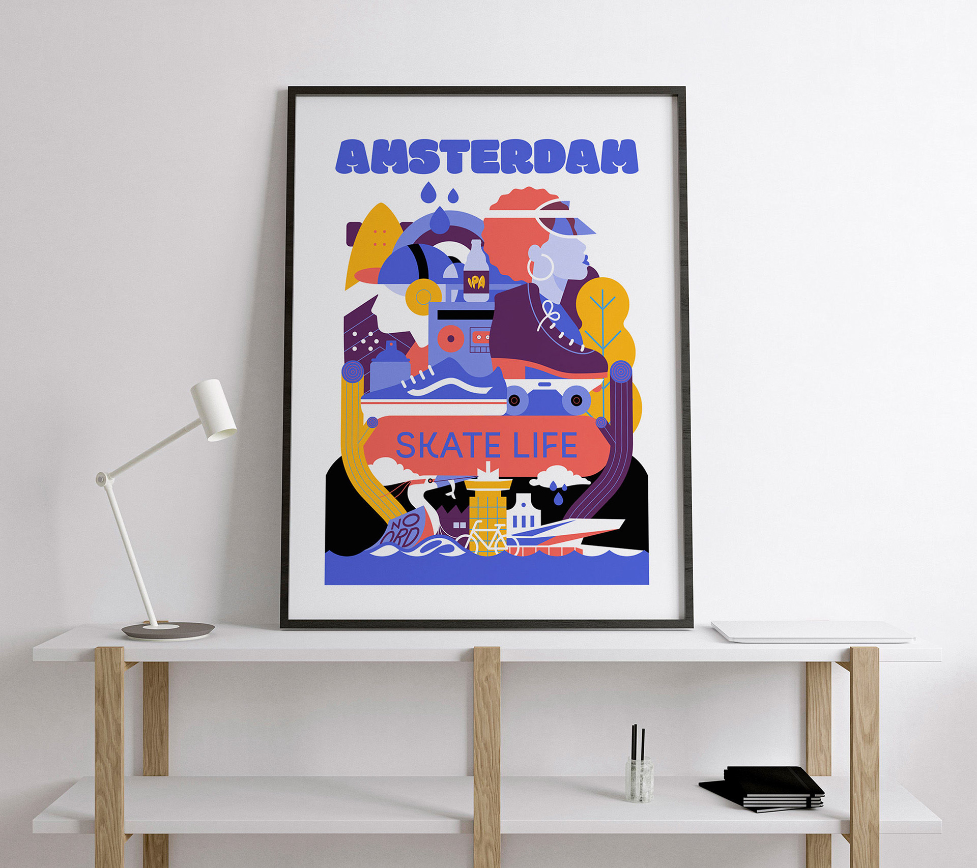 Amsterdam print, Amsterdam vector illustration, Amsterdam artwork, Framed print