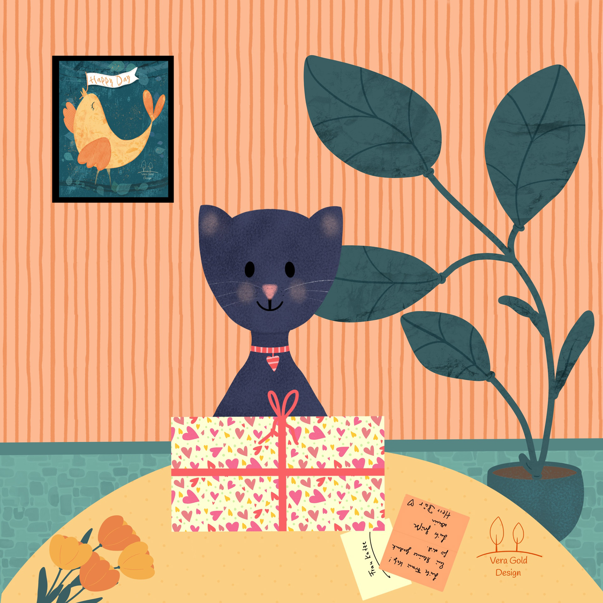 Katze mit einem Geschenk