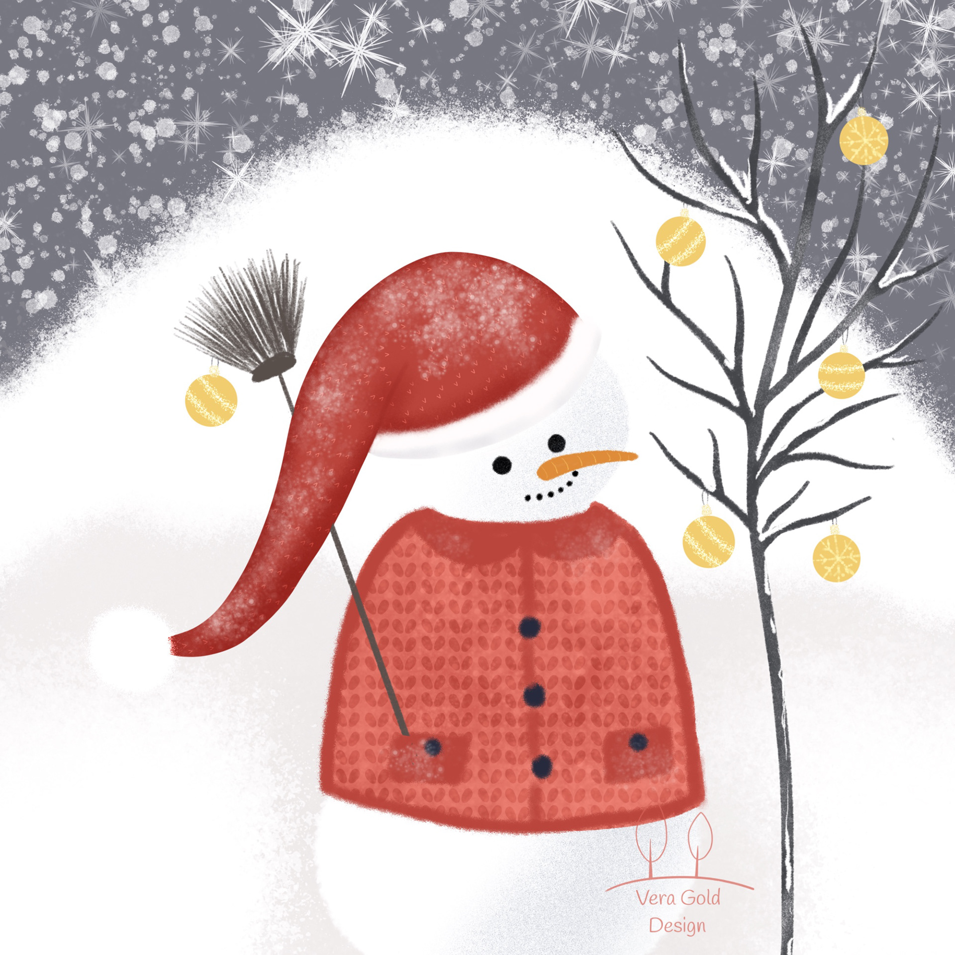 Schneemann mit rotem Mantel