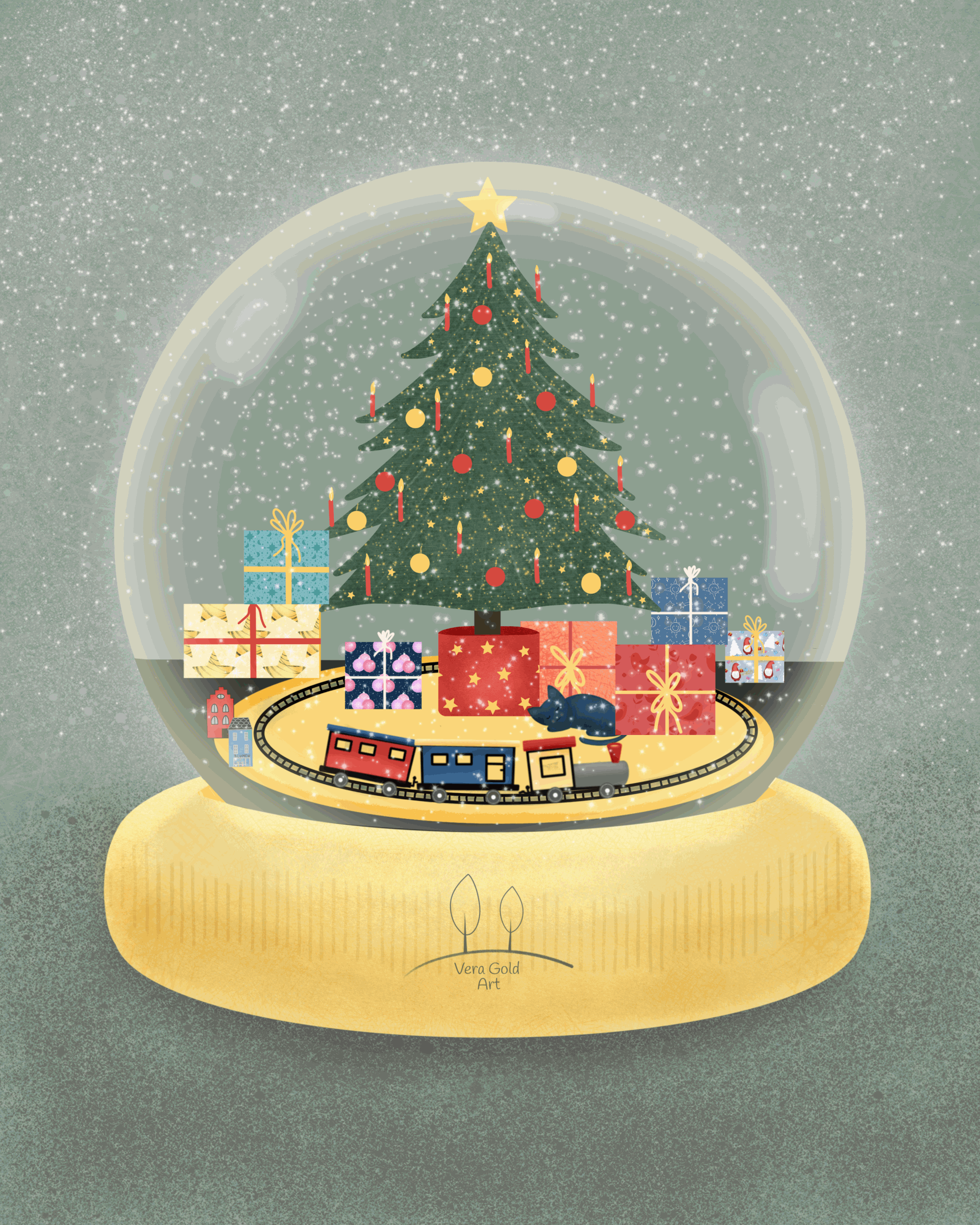 Schneekugel mit Weihnachtsbaum Animation