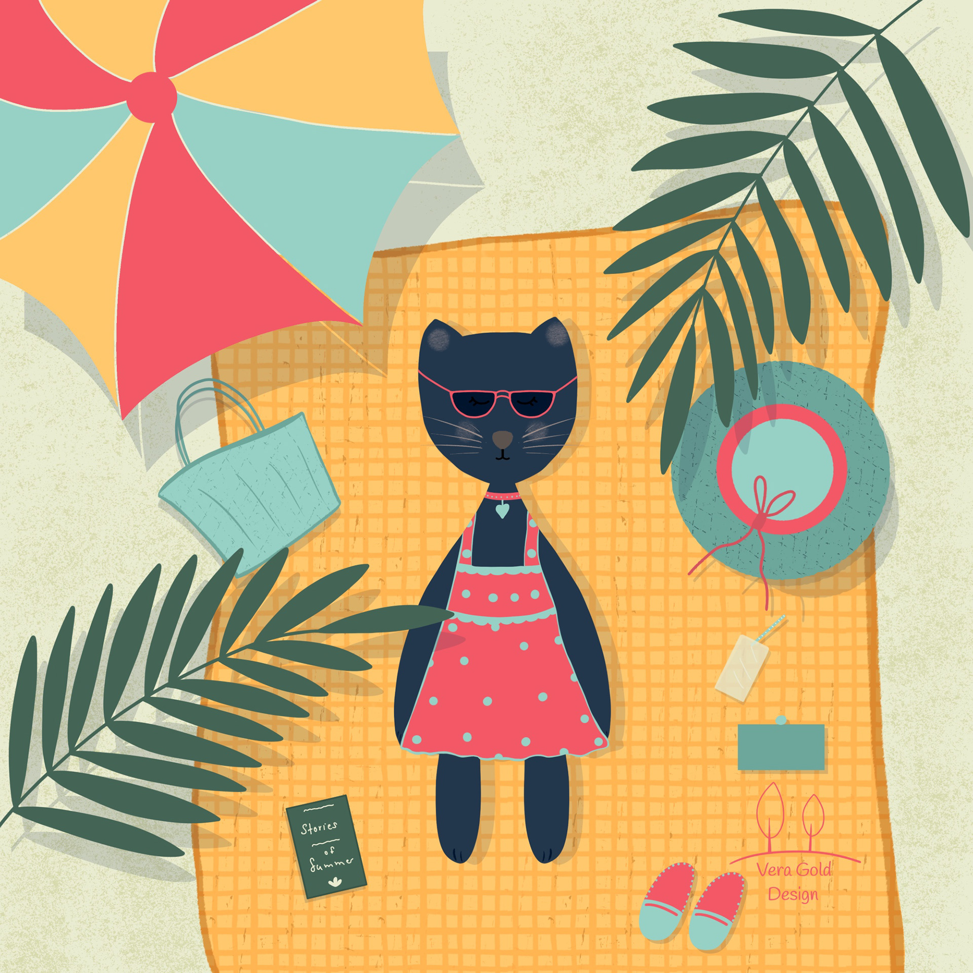 Katze am Strand in der Sonne
