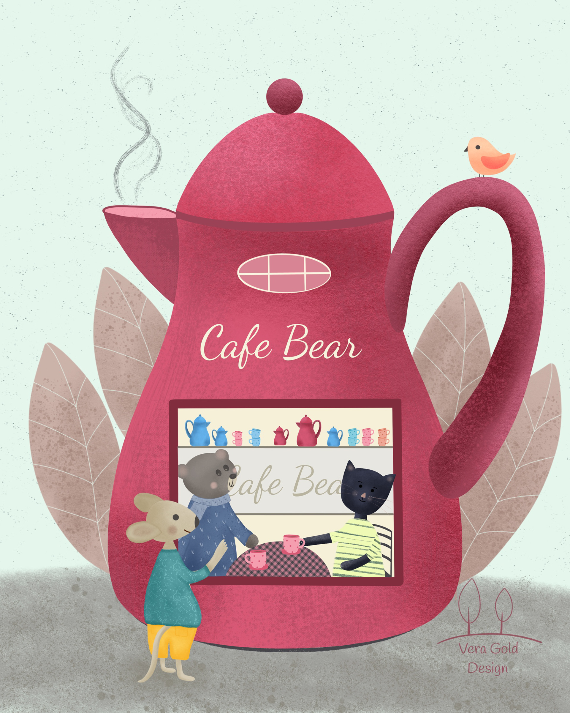Cafe in einer Kaffeekanne pink