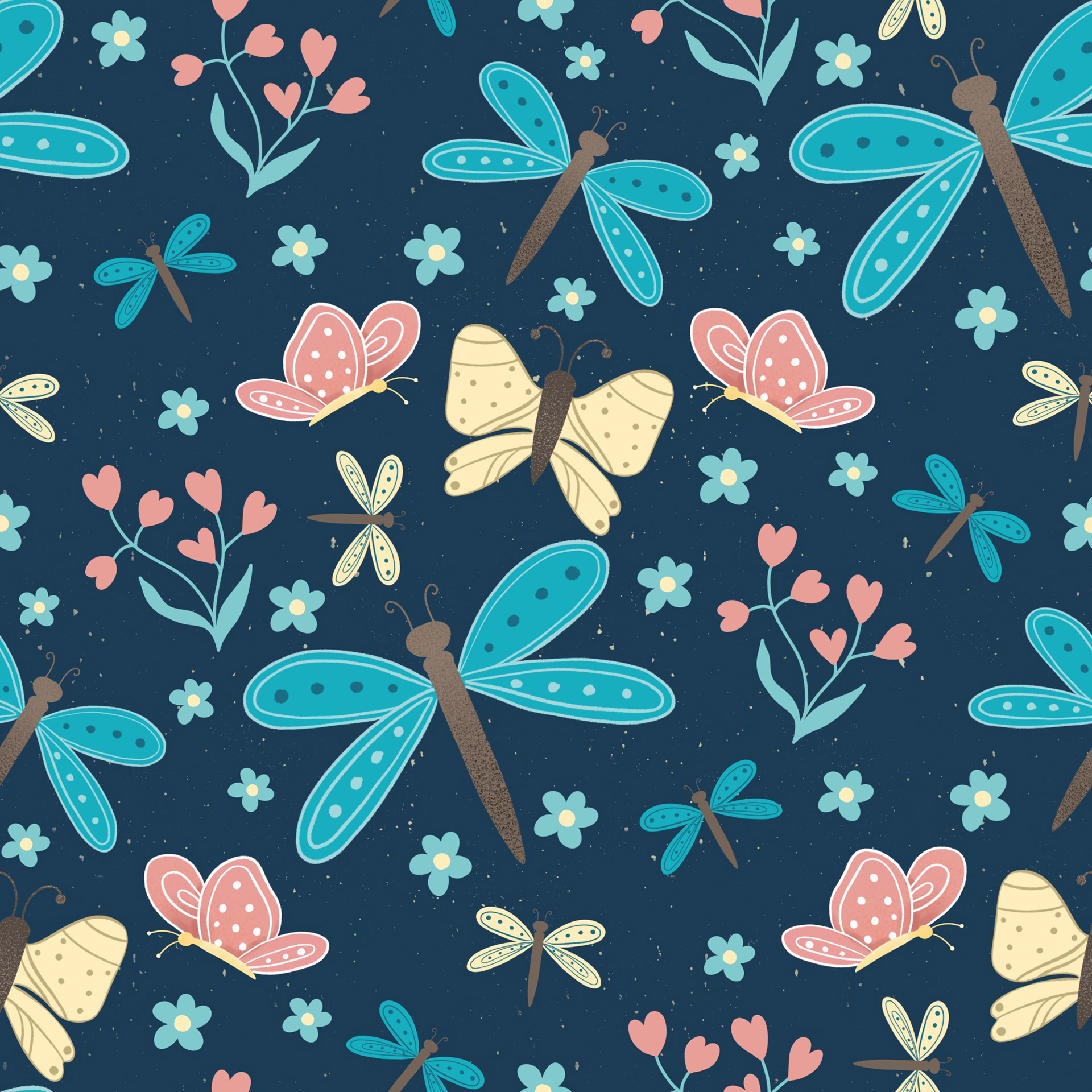 Muster mit Insekten und Blumen