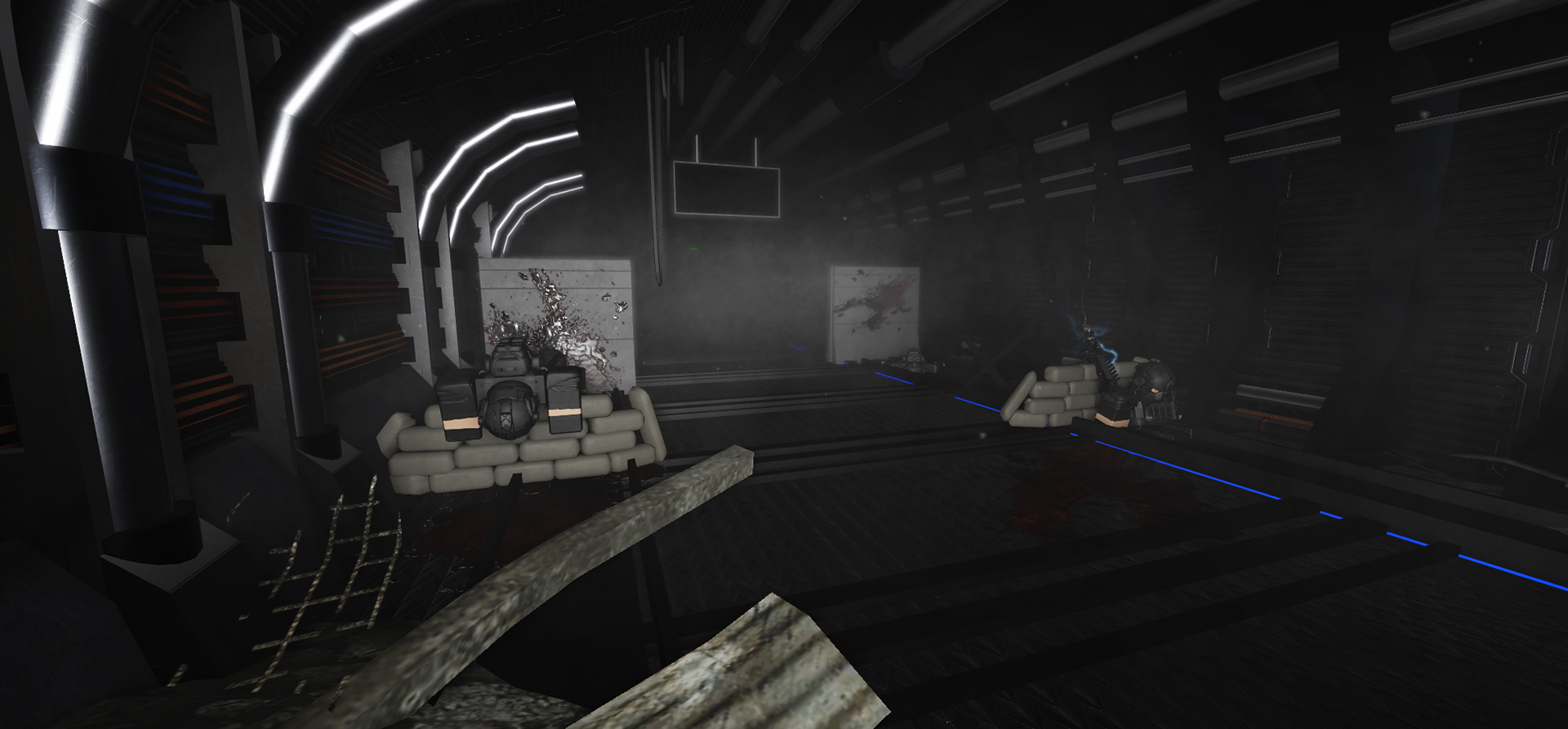 Hallway with dead bodies