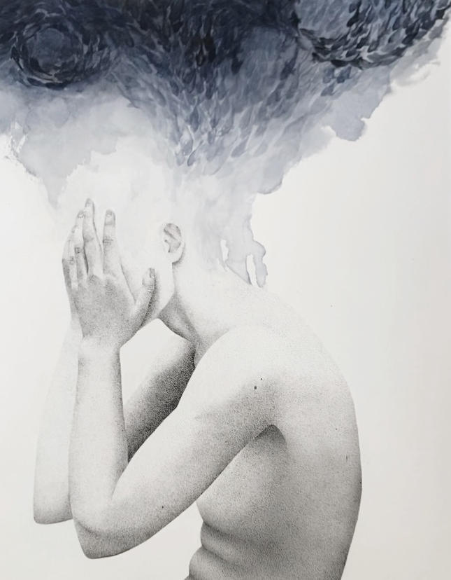 Anxiety, A3, 2016. Mixed media triptych