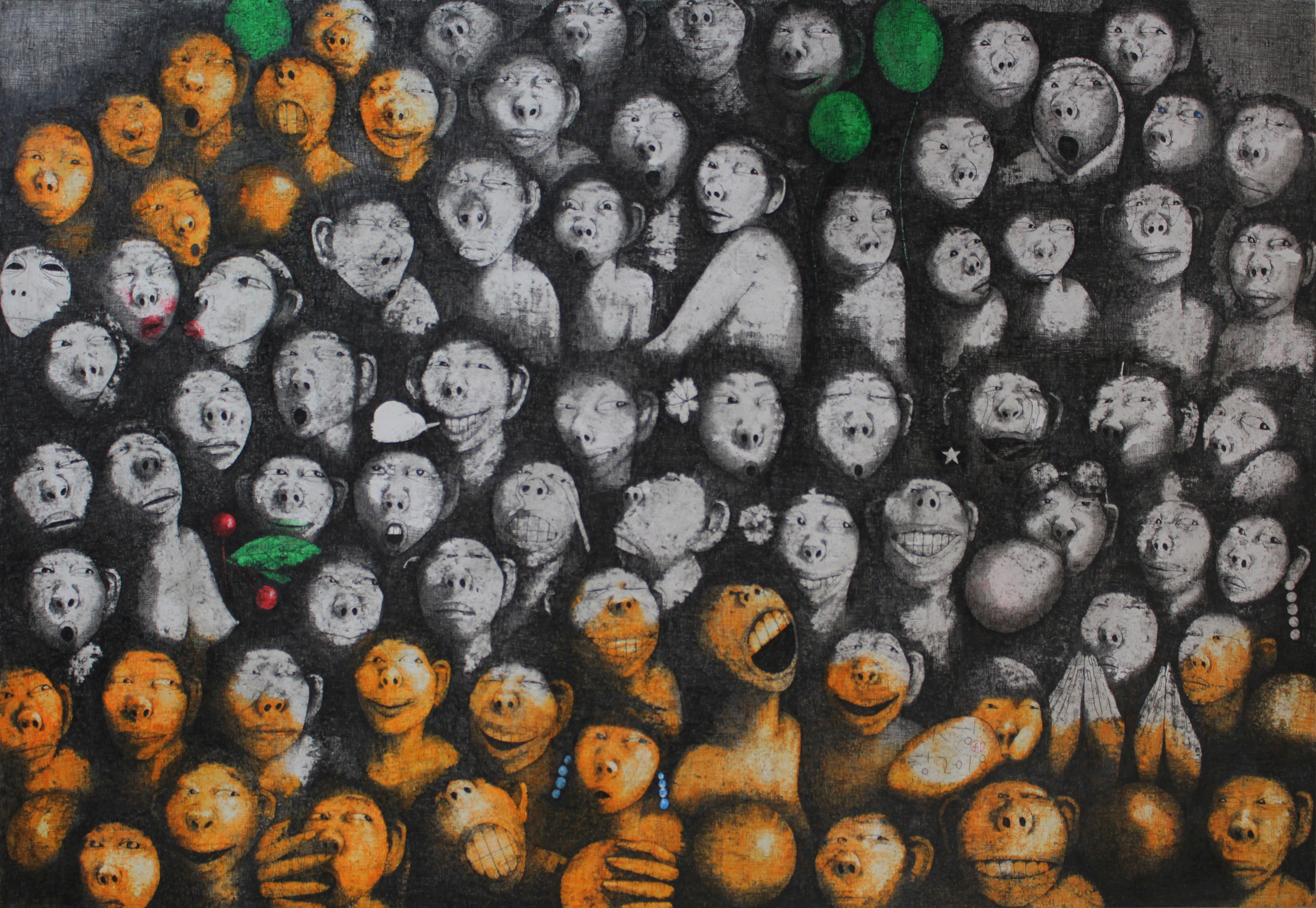 만인사유상 No.41, Gold Ball, Pen on the Paper, 106×76cm, 2018, Shin Young Seong