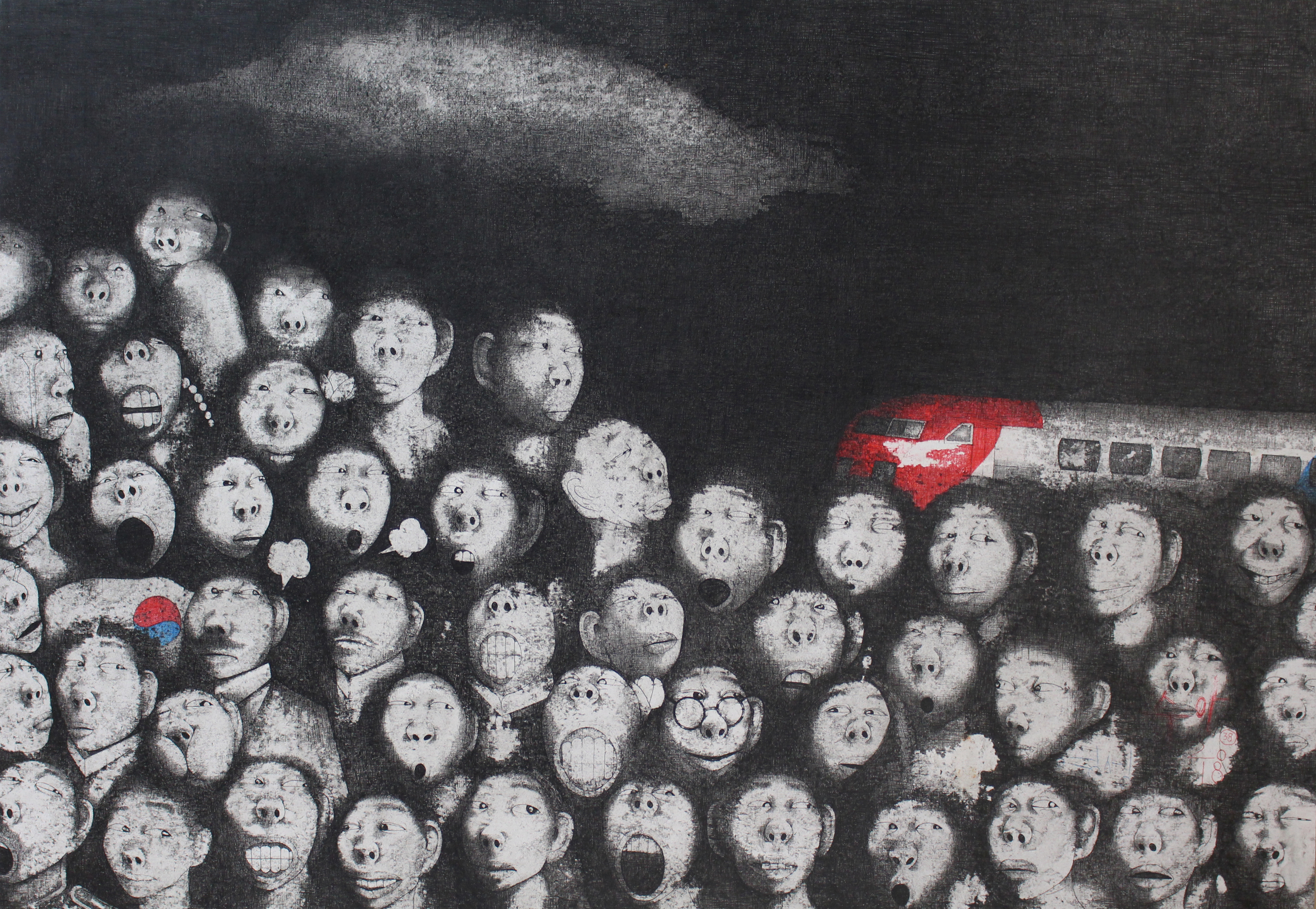 만인사유상 No.38, 냉전지대1, Pen on the Paper, 106×76cm, 2018, Shin Young Seong