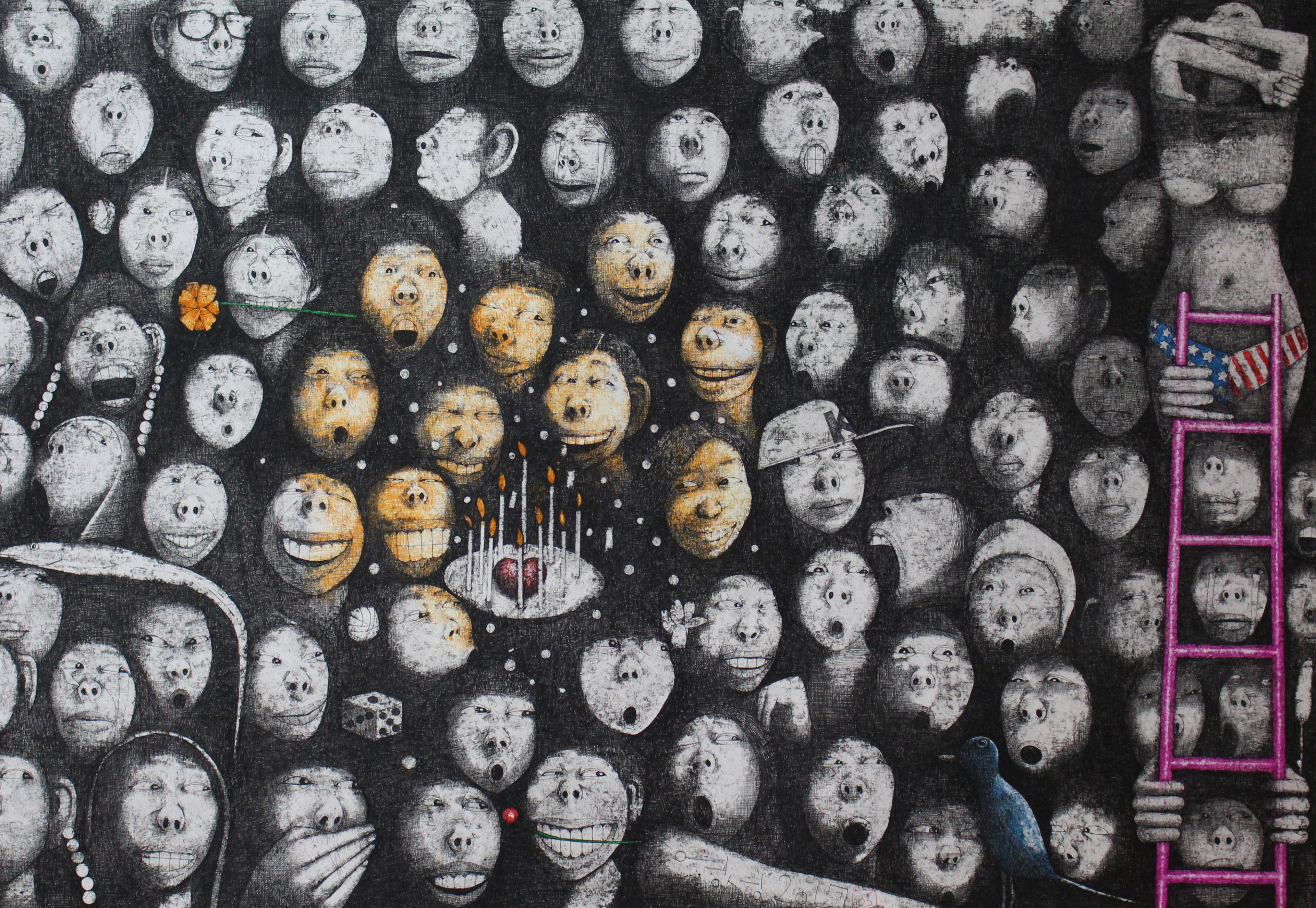 만인사유상 No.35, 희망 케이크, Pen on the Paper, 106×76cm, 2017, Shin Young Seong