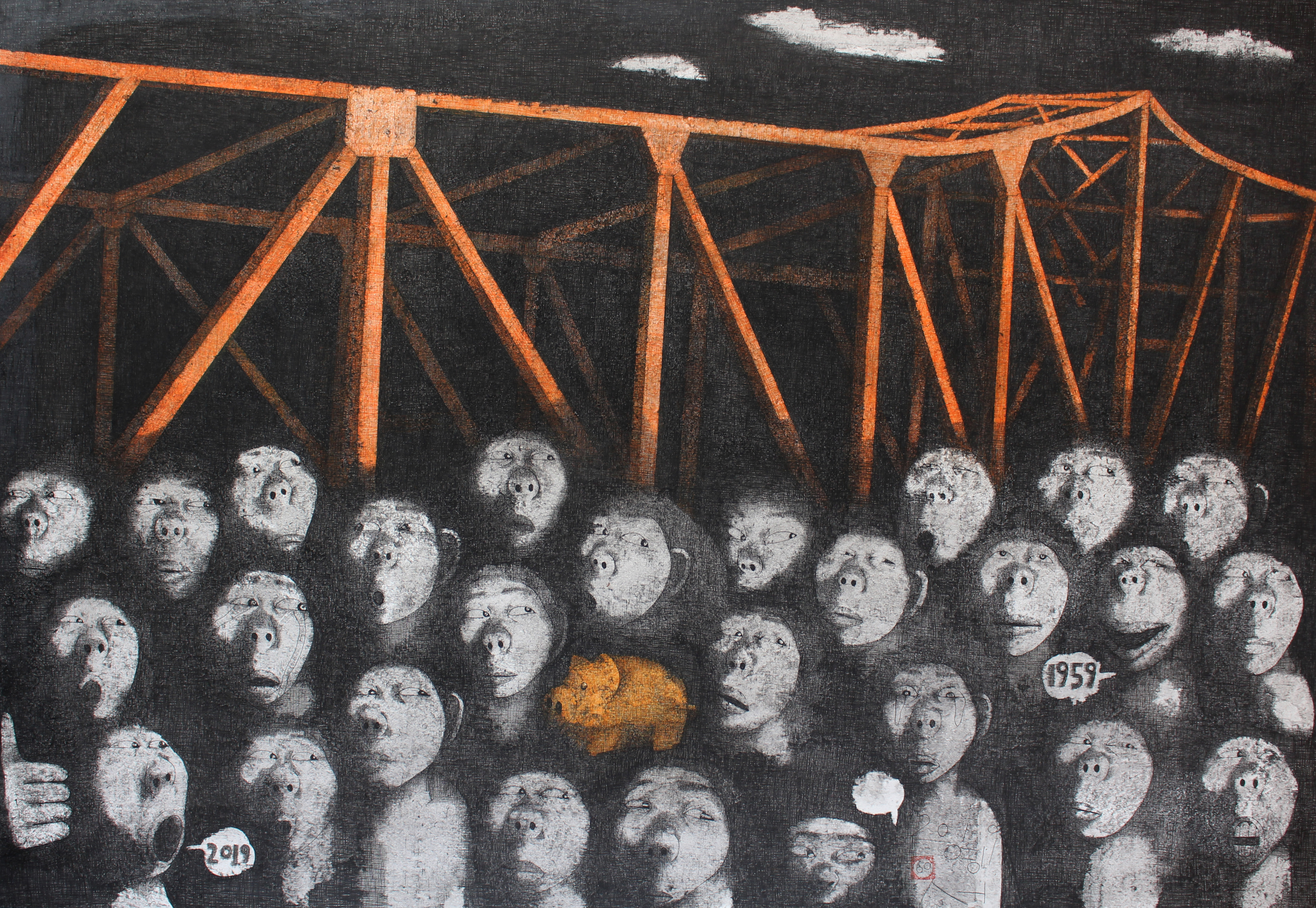 만인사유상 No.60, 황금돼지는 살아있다, Pen on the Paper, 106×76cm, 2019, Shin Young Seong