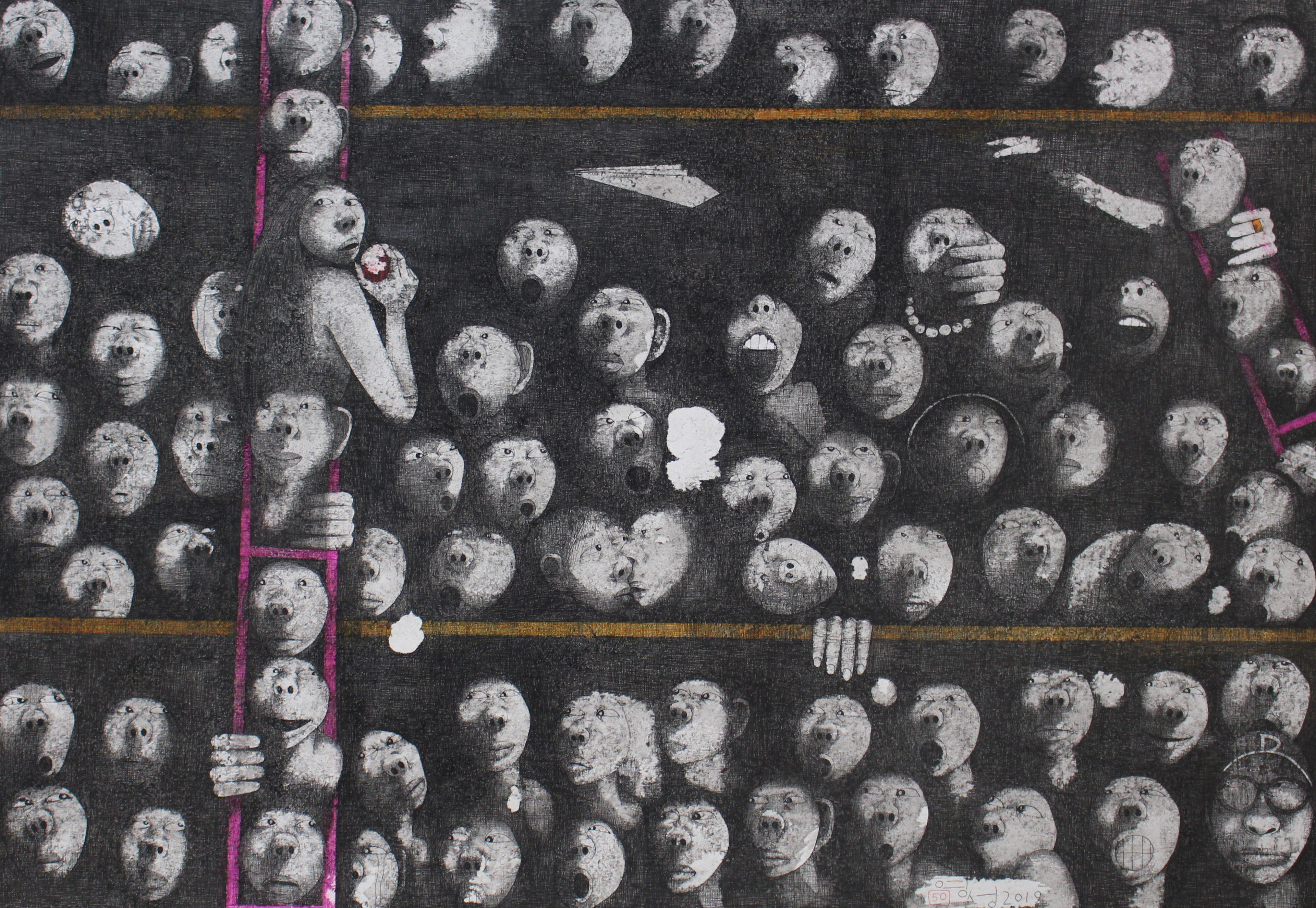 만인사유상 No.50, 백목련이 터지던 날1, Pen on the Paper, 106×76cm, 2019, Shin Young Seong