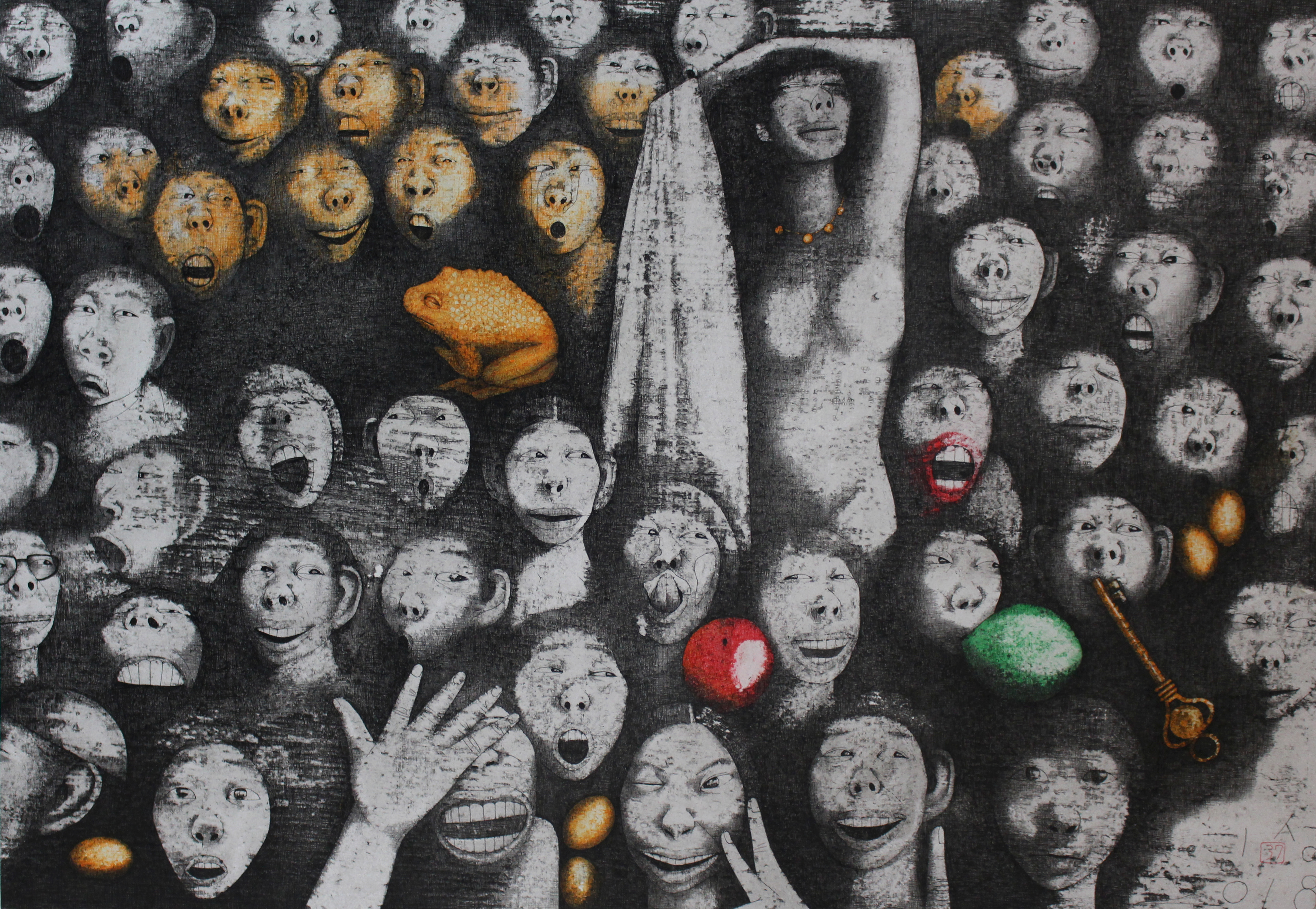 만인사유상 No.37, 황금 두꺼비, Pen on the Paper, 106×76cm, 2018, Shin Young Seong