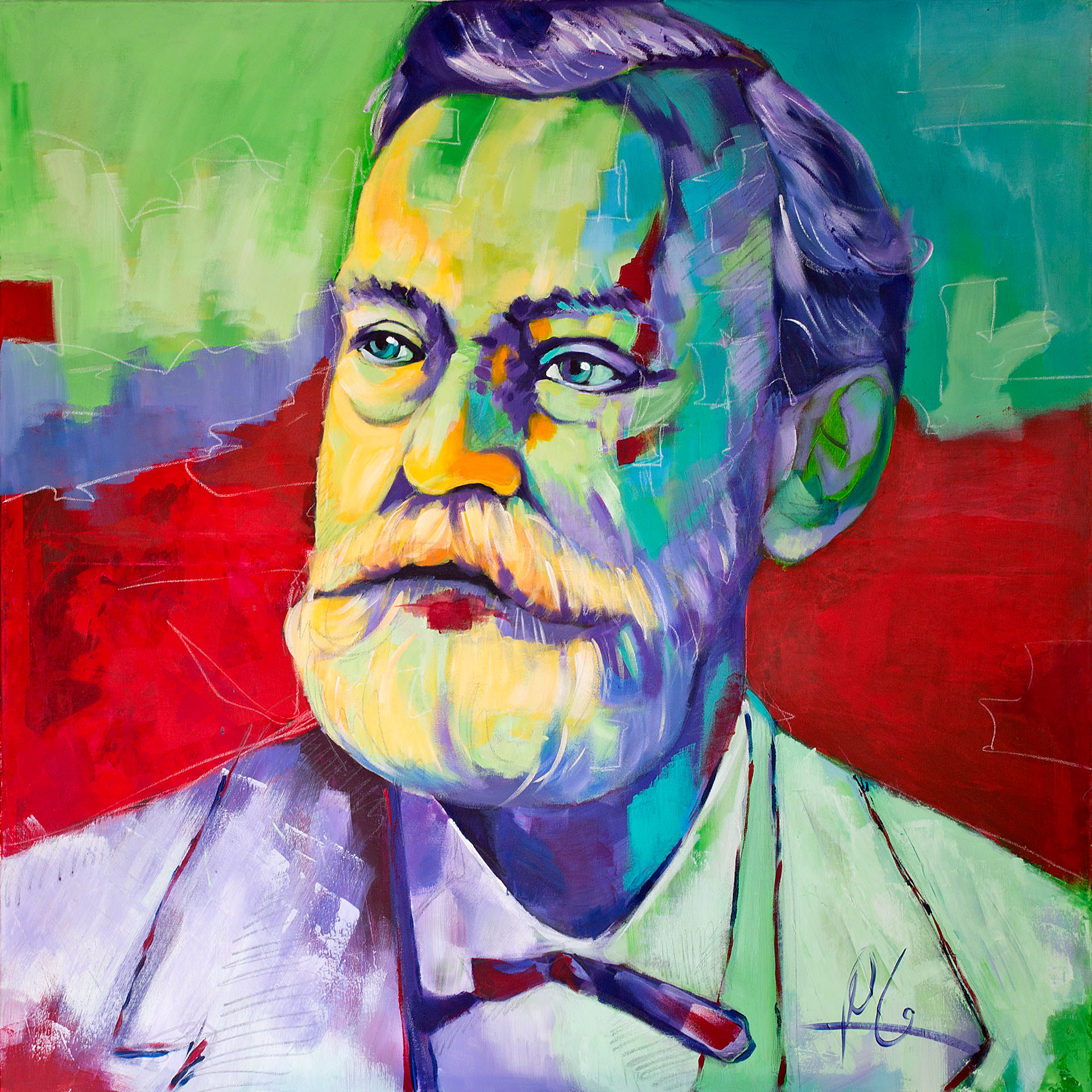 ALFRED NOBEL Swedish Inventor 100 X 100 CM - ACRYLIC ON CANVAS