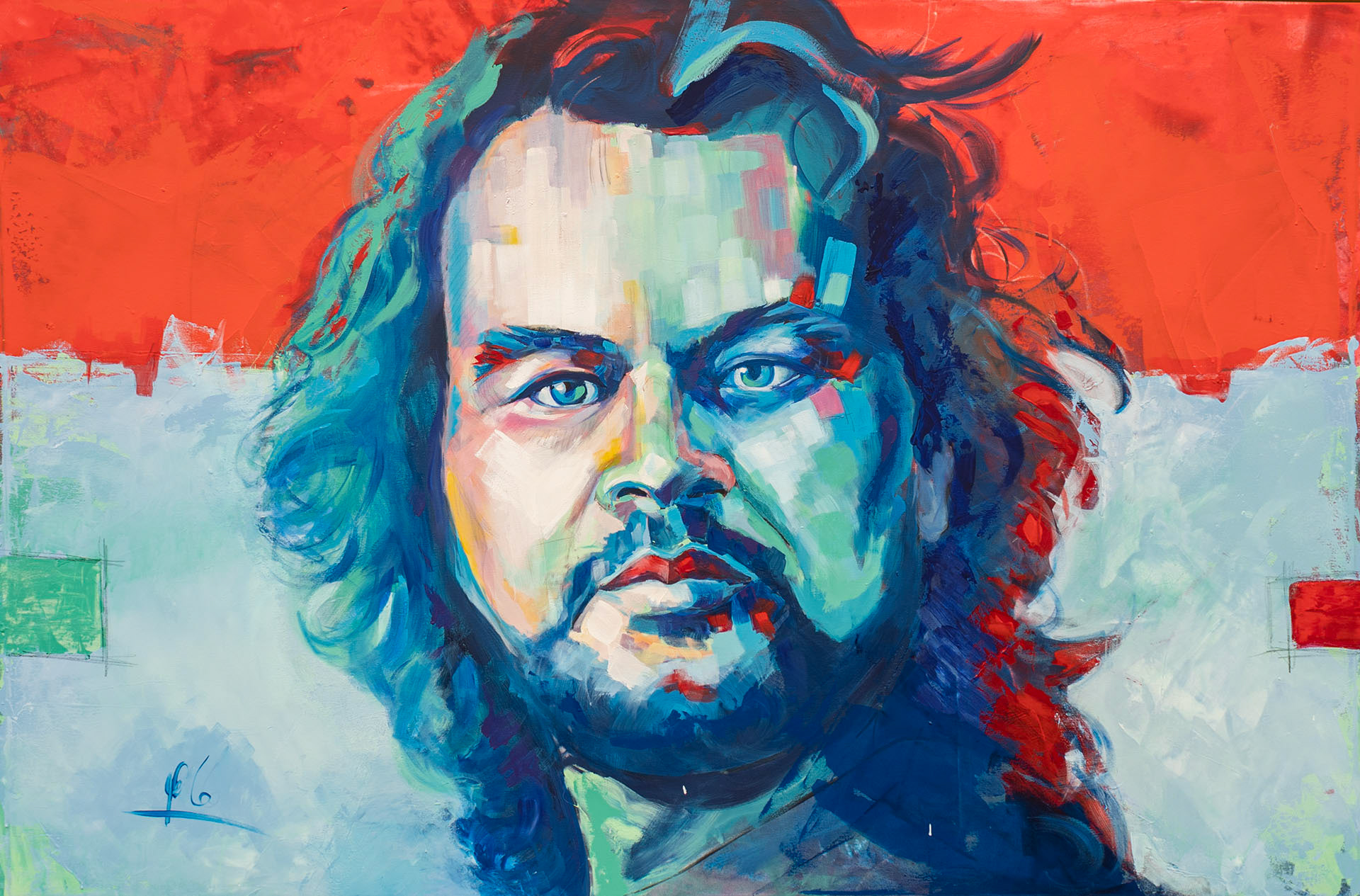 TAMMIM AL-BARGHOTHY - Palestinian poet. 135 X 200 CM - ACRYLIC ON CANVAS