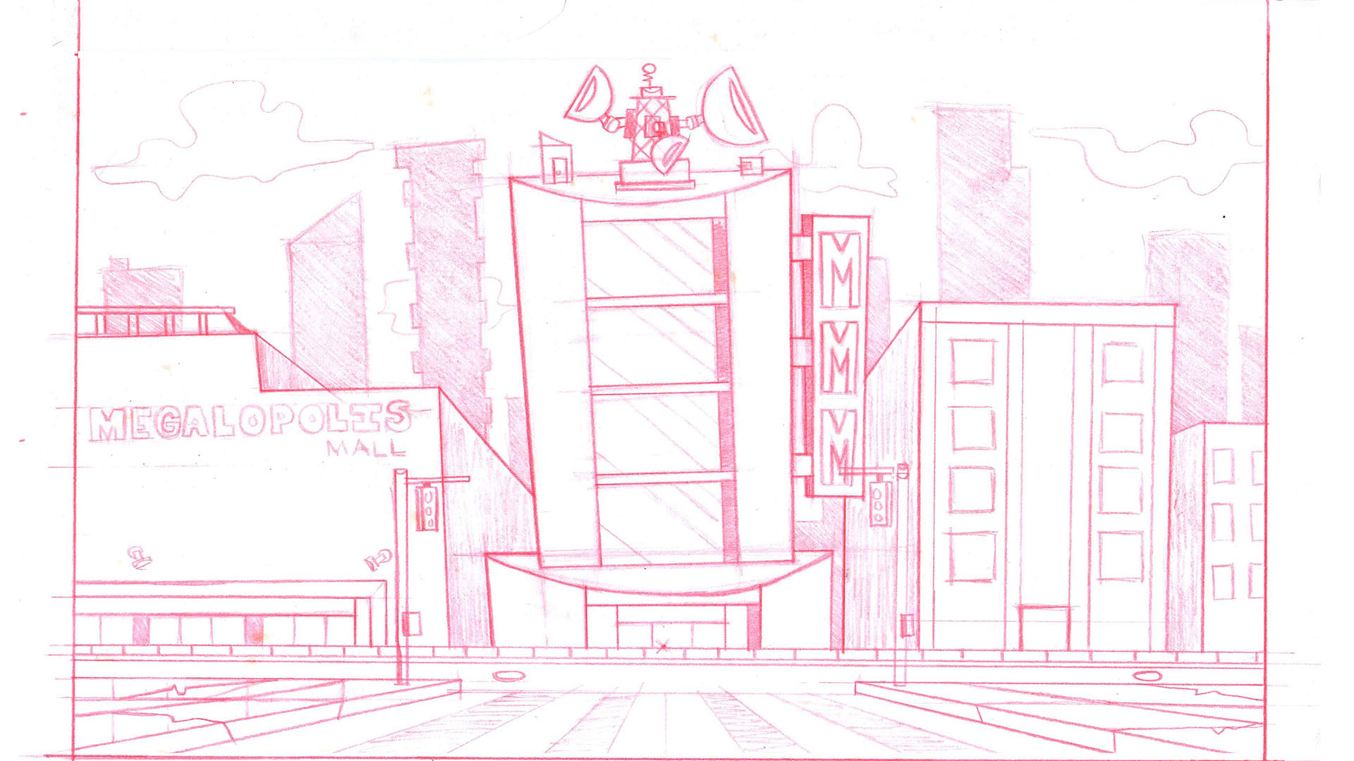 Hero Headquarters Exterior - Background Sketch