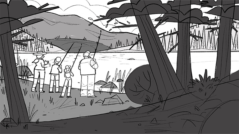 Family Camping - Fishing Sketch