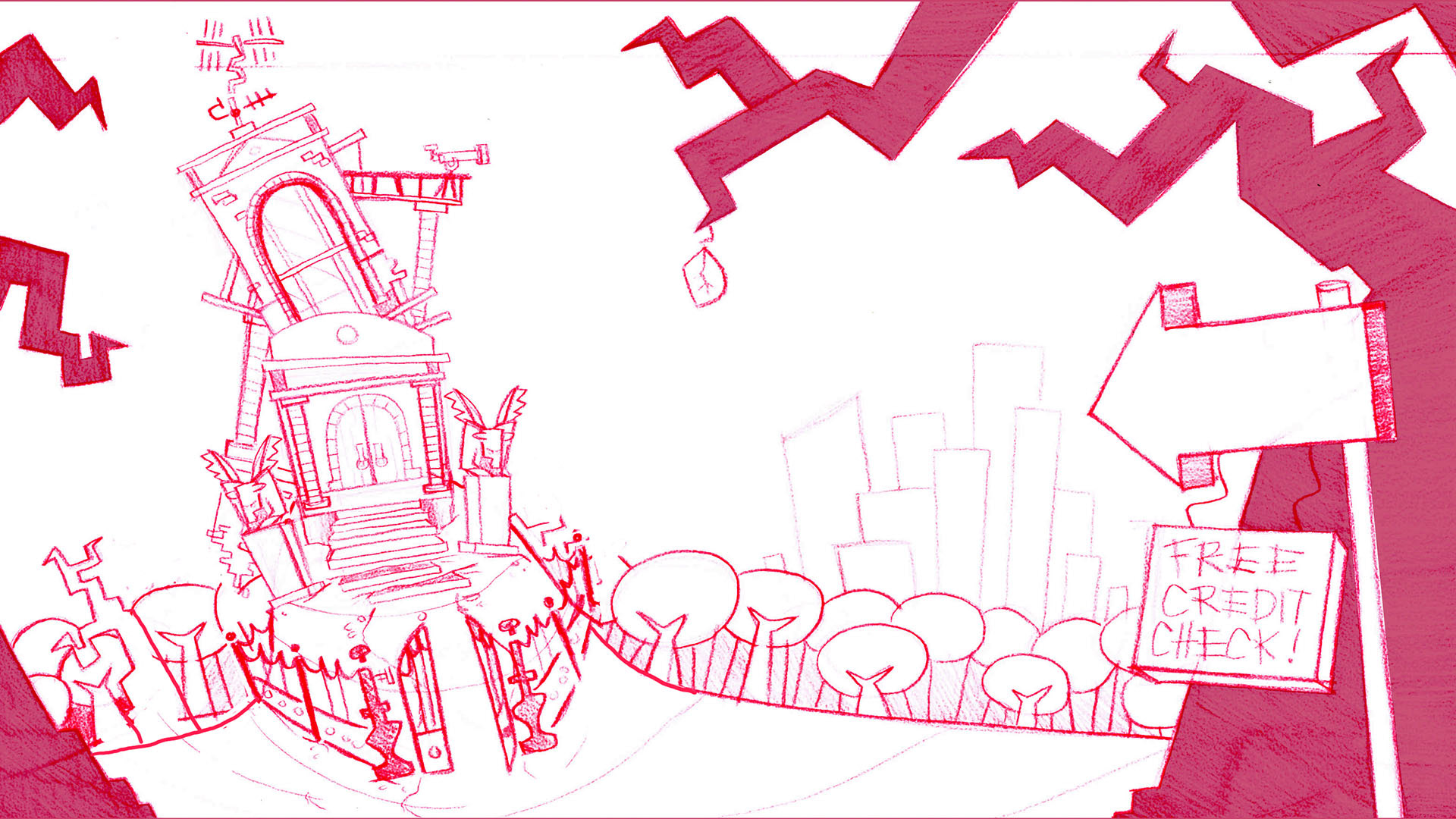 Villain Headquarters Exterior - Background Sketch