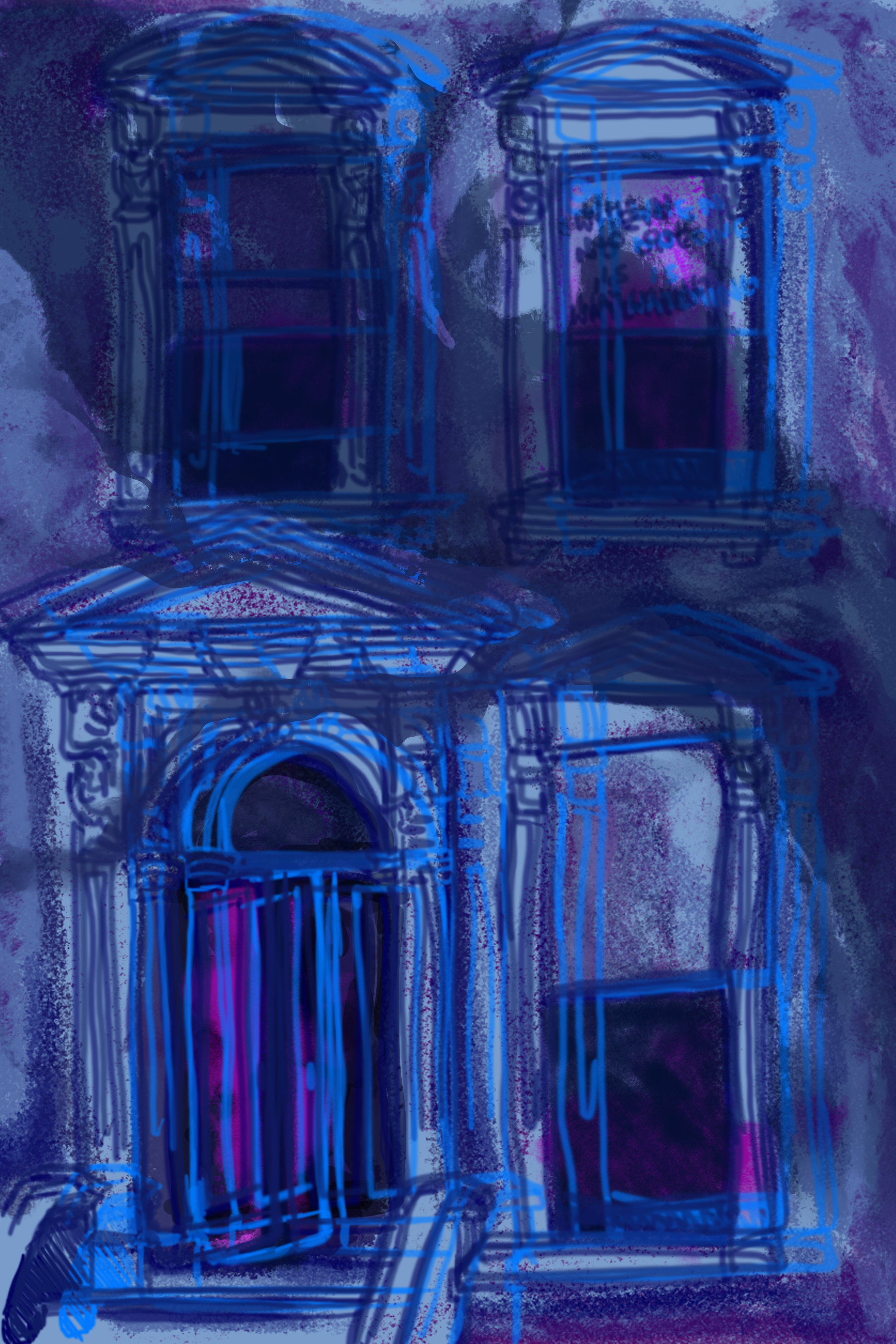 For the cover I wanted to create a scene that centers the location and for shadows the upcoming intrusion and delirium. 