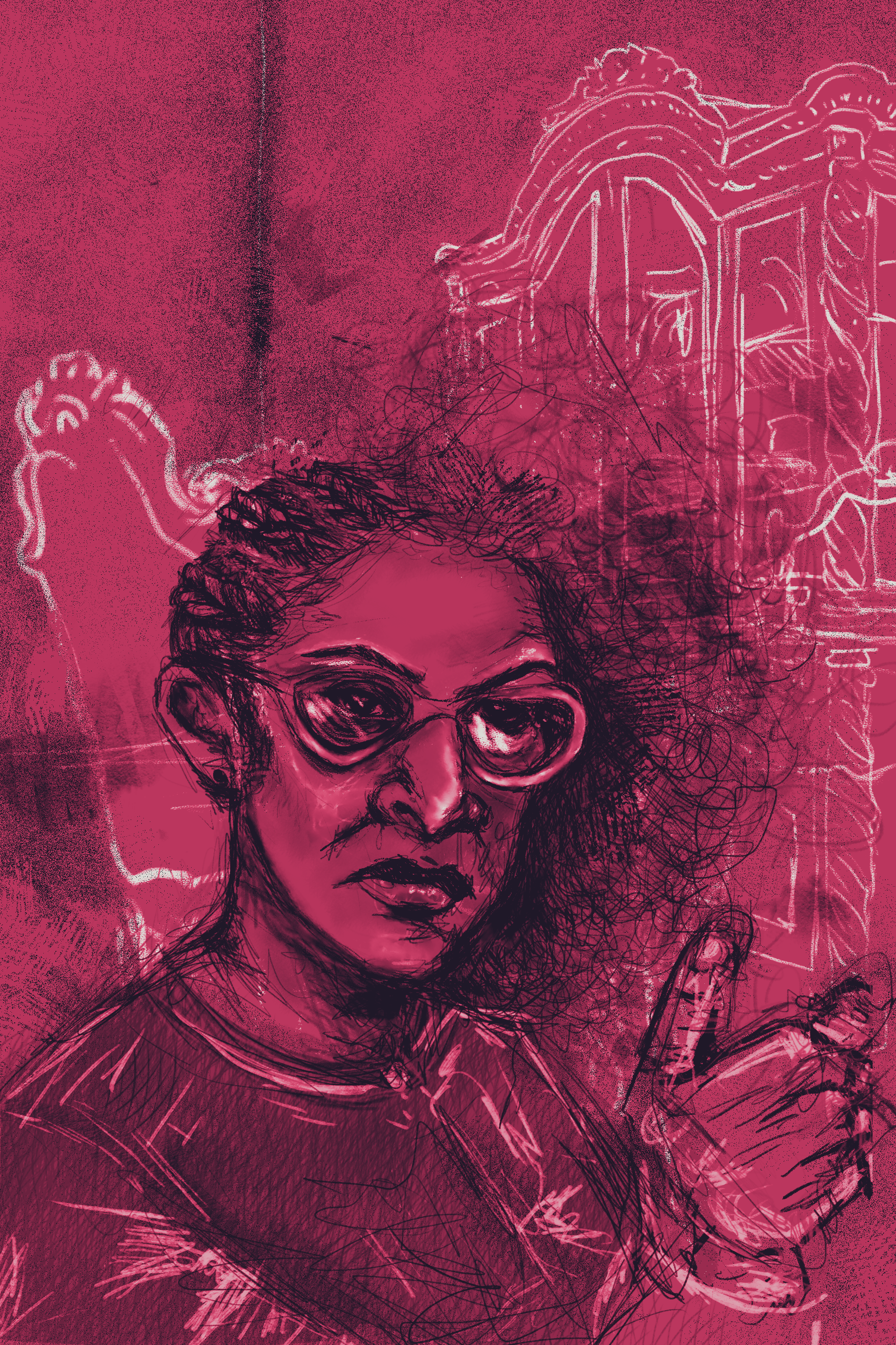 This illustration depicts a scene in the book where an elederly women who is normaly completlty mute is triggered and warns the two main characters of the dangers that lie ahead. It is alarge moment of foreshadowing in the novel.