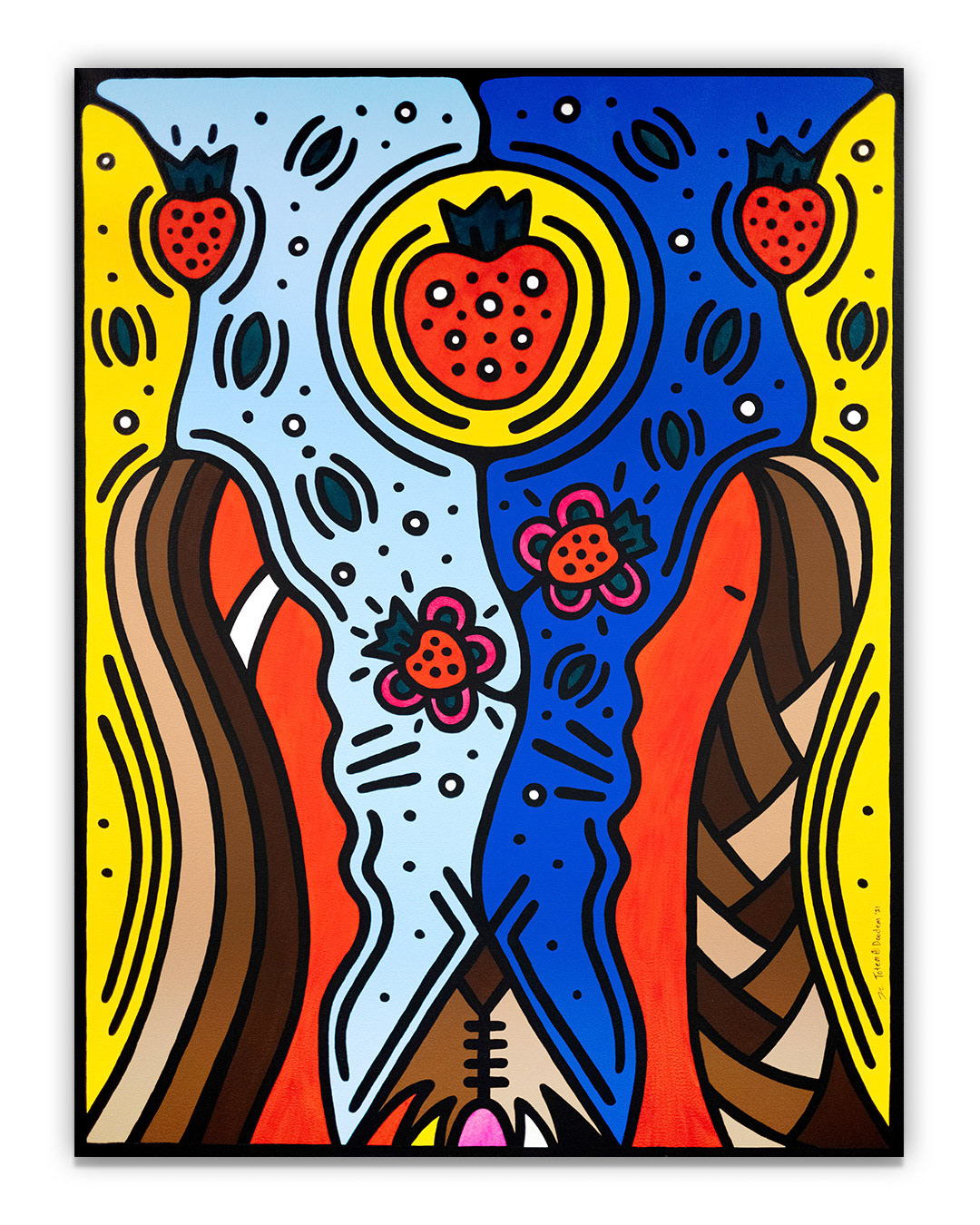 Ode’miin Giizis - Strawberry Moon - June - Acrylic on canvas - 36” x 48” - Located at The Arts Res. 223 Kennedy Street, Winnipeg, MB. All Rights Reserved. 2021.