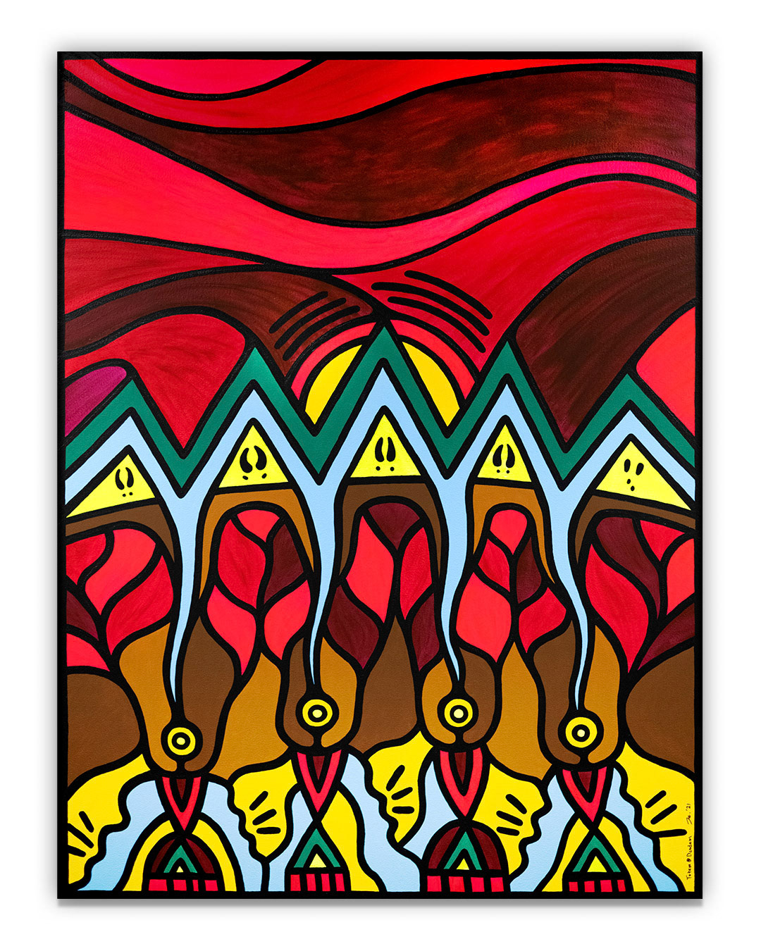 Mnido Giizis- Spirit Moon - January - Acrylic on canvas - 36” x 48” - Located at The Arts Res. 223 Kennedy Street, Winnipeg, MB. All Rights Reserved. 2021.