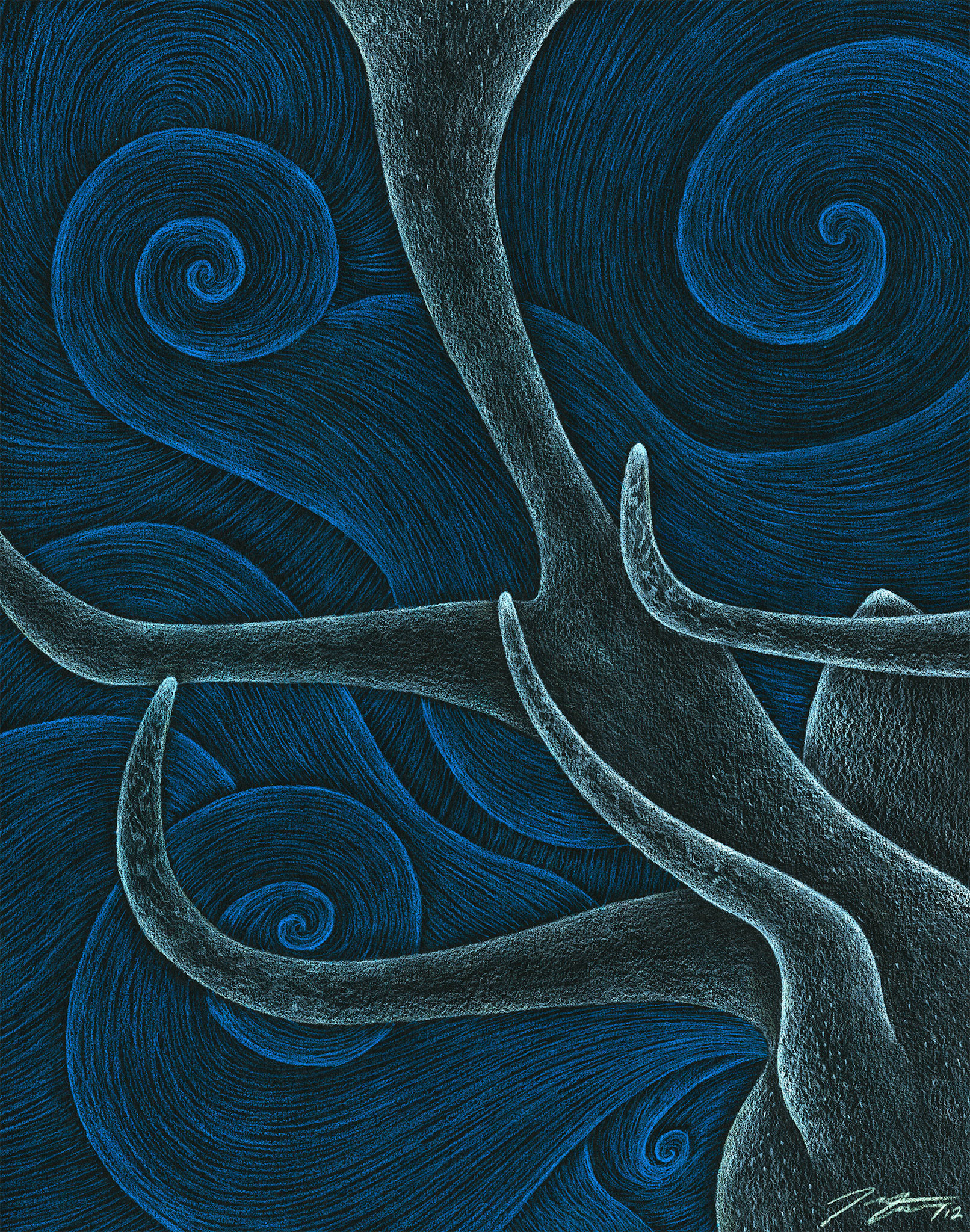 Winter Elk, 12" x 14.5", Pencil Crayon on black Mayfair paper, 2013.