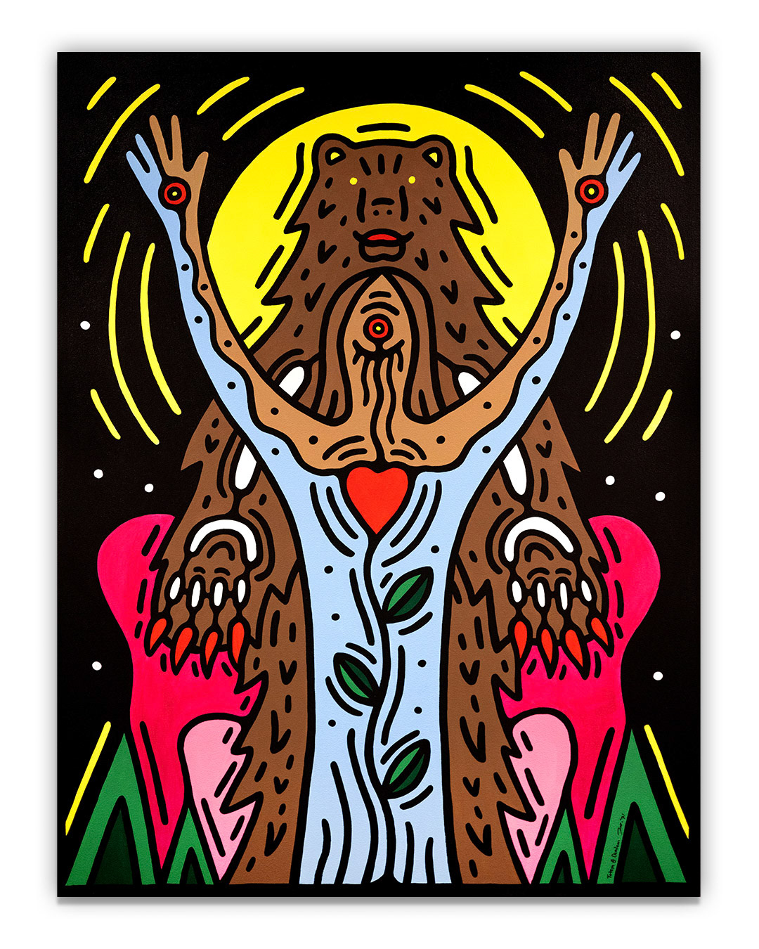 Mkwa Giizis - Bear Moon - February - Acrylic on canvas - 36” x 48” - Located at The Arts Res. 223 Kennedy Street, Winnipeg, MB. All Rights Reserved. 2021.