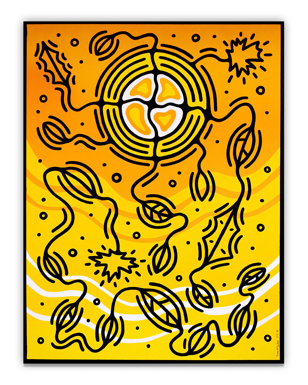 Biinaakwe Giizis - Falling Leaves Moon - September - Acrylic on canvas - 36” x 48” - Located at The Arts Res. 223 Kennedy Street, Winnipeg, MB. All Rights Reserved. 2021.