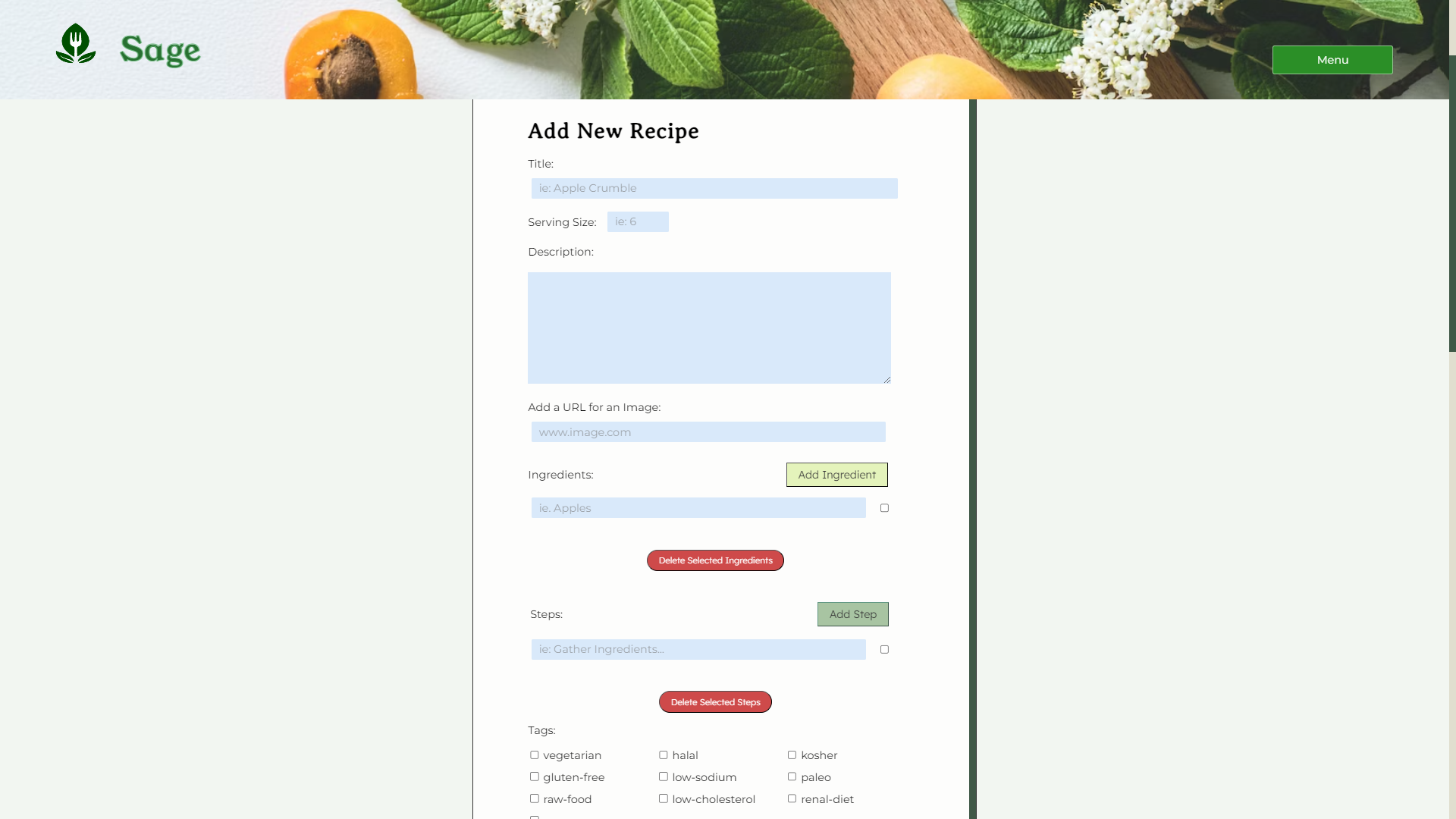 Features to add recipe that pull into User's created recipes