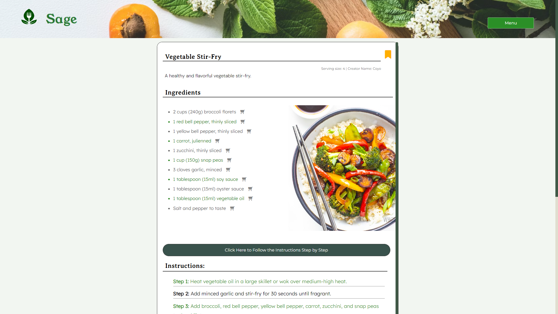 Recipe Details card