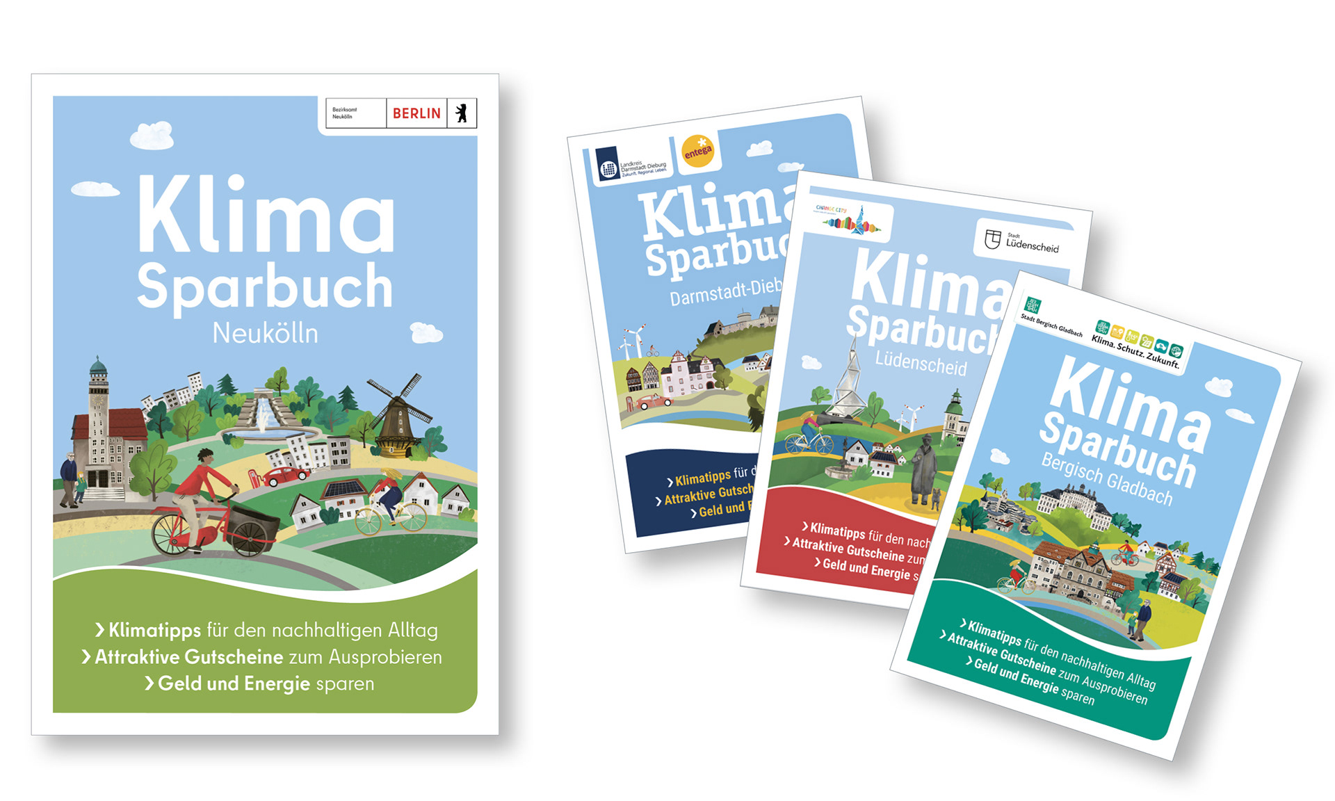 Klimasparbücher, oekom verlag // Neukölln, Bergisch Gladbach, Lüdenscheid, Darmstadt-Dieburg, Berlin-Lichtenberg, Stuttgart