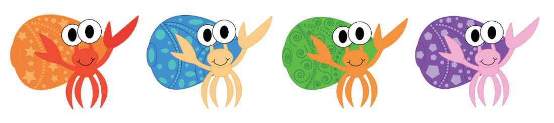 Hermit crab designs for player pieces