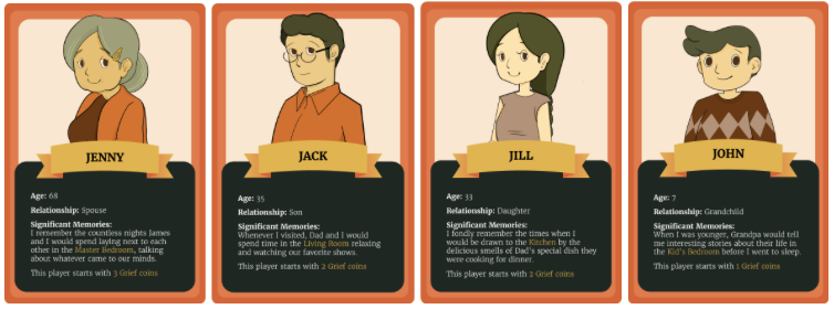 Card design for each playable family member