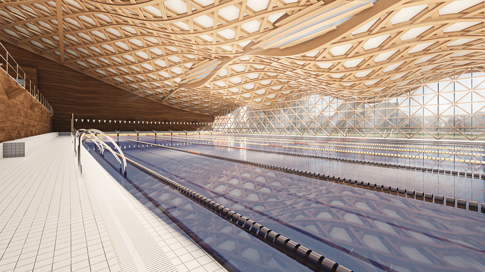 Roof reflections in the 50m pool