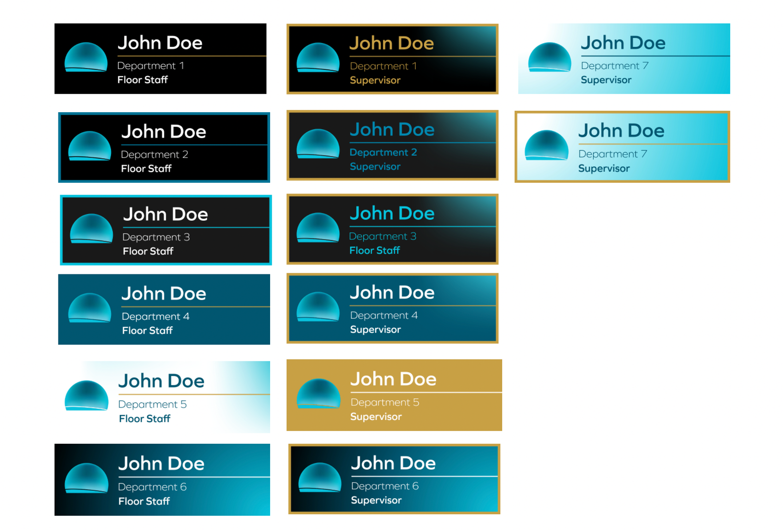 Name tags created for various Sphere departments.