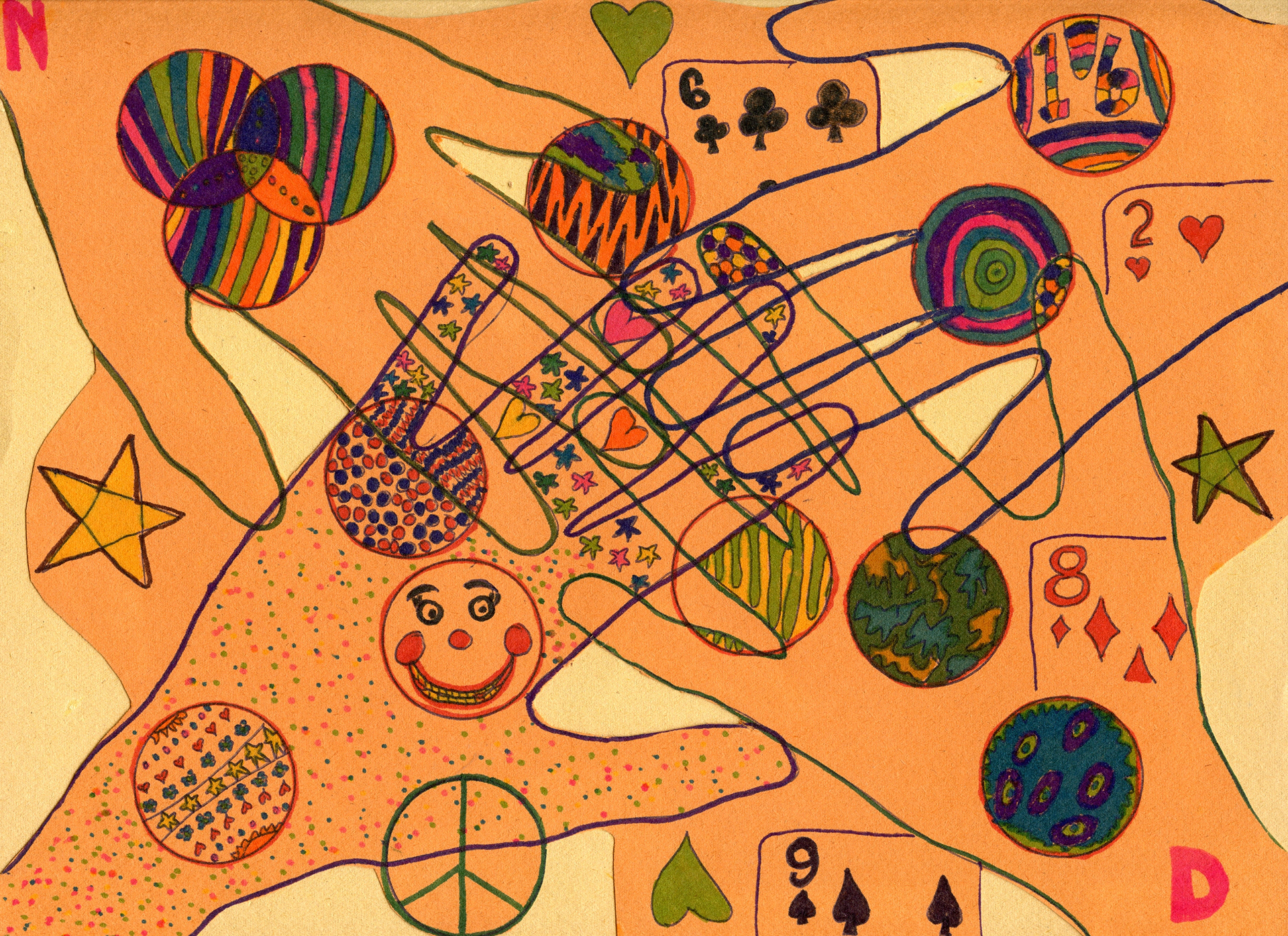 Card Game Hands, Magic Marker and Construction Paper, 1971