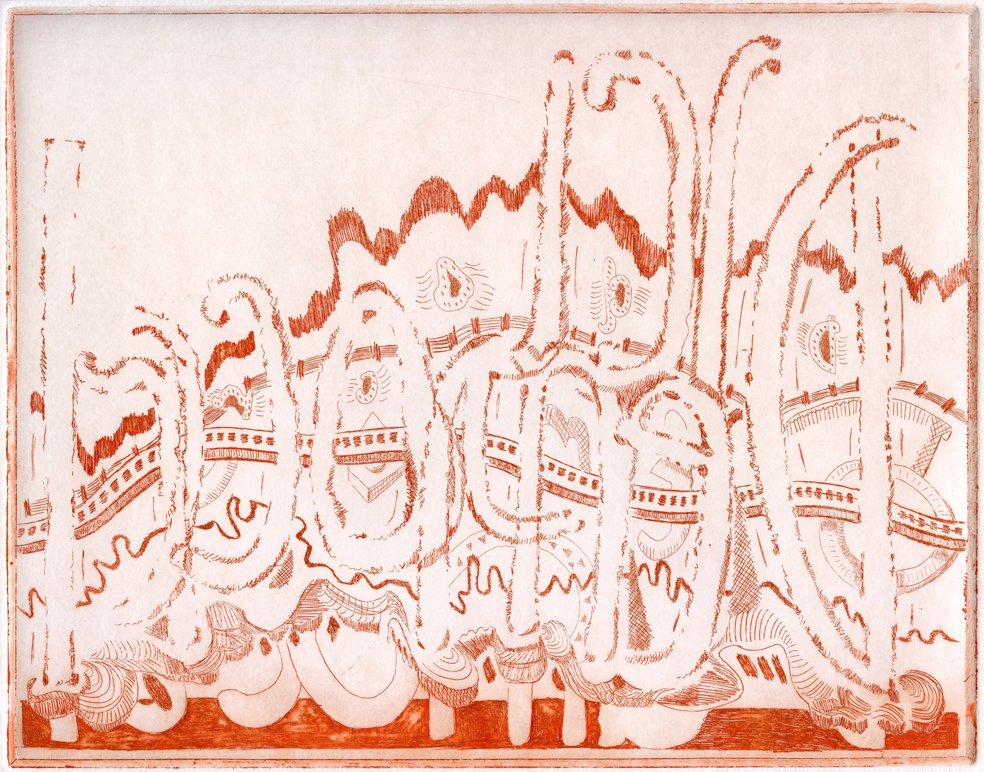 Illegible Graffiti, Etching, rust, 1986