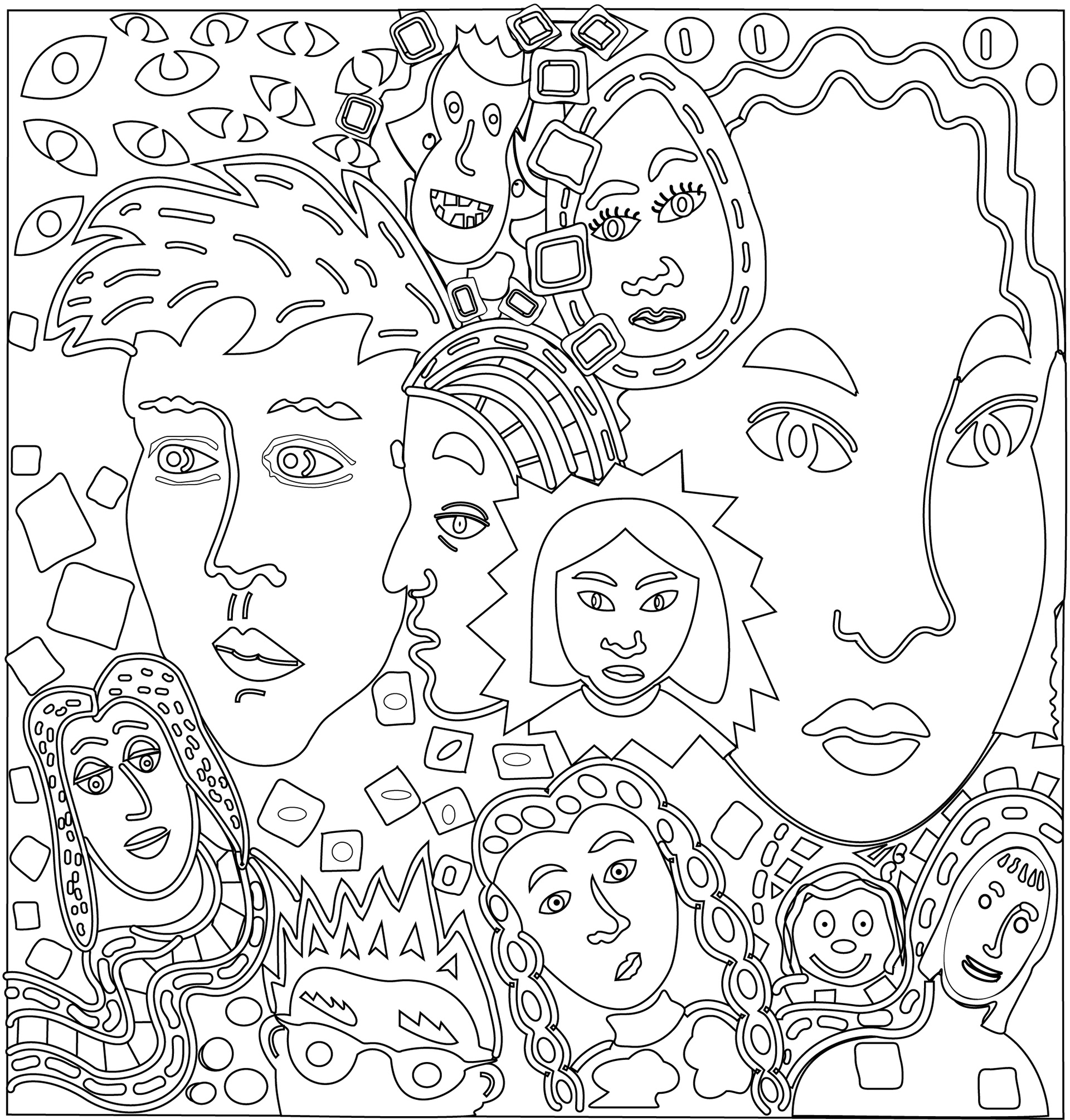 Women Faces, Coloring Card version 2, 2006