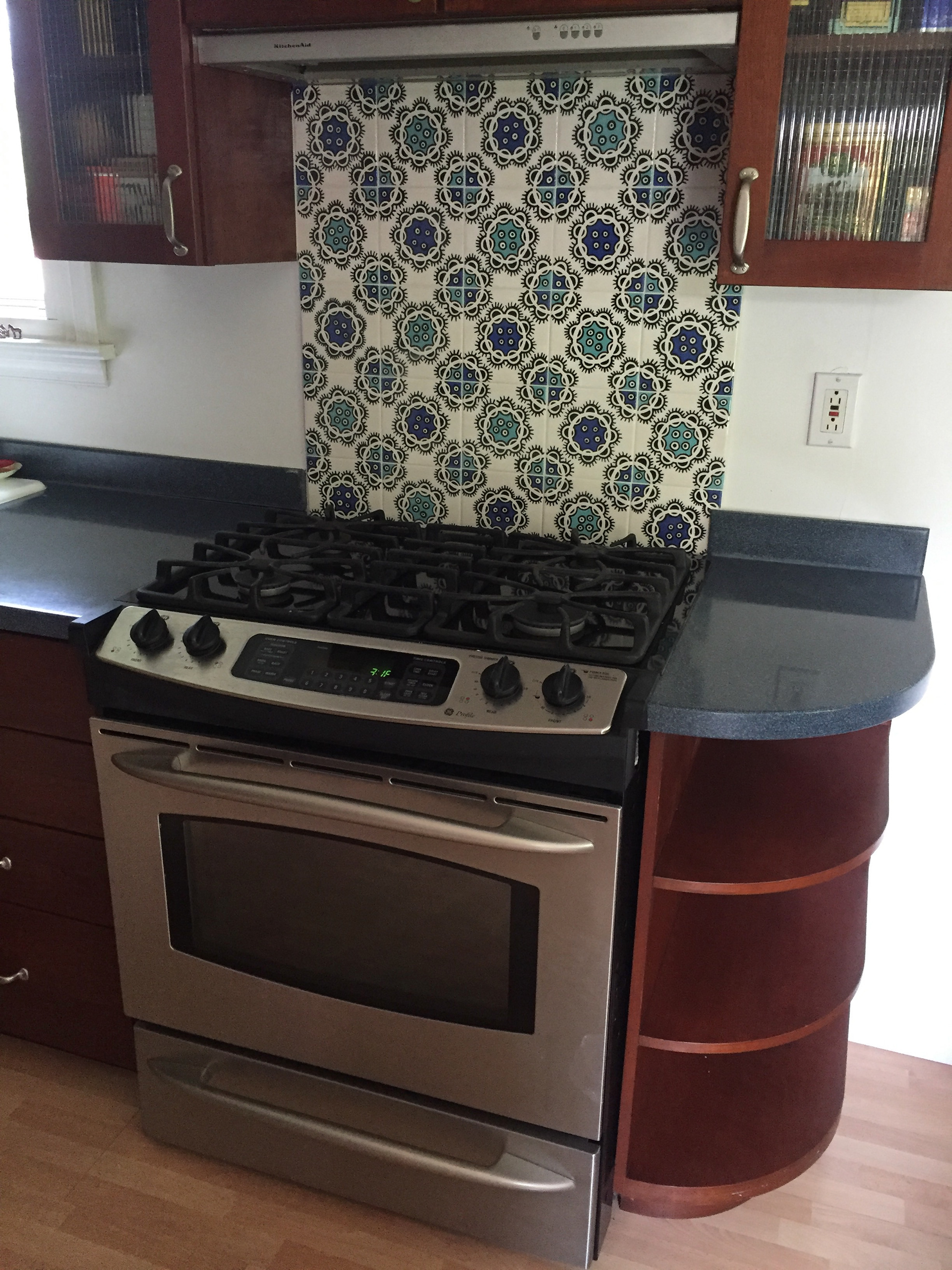 Kitchen Flower Tiles Installed as Backsplash, 2014