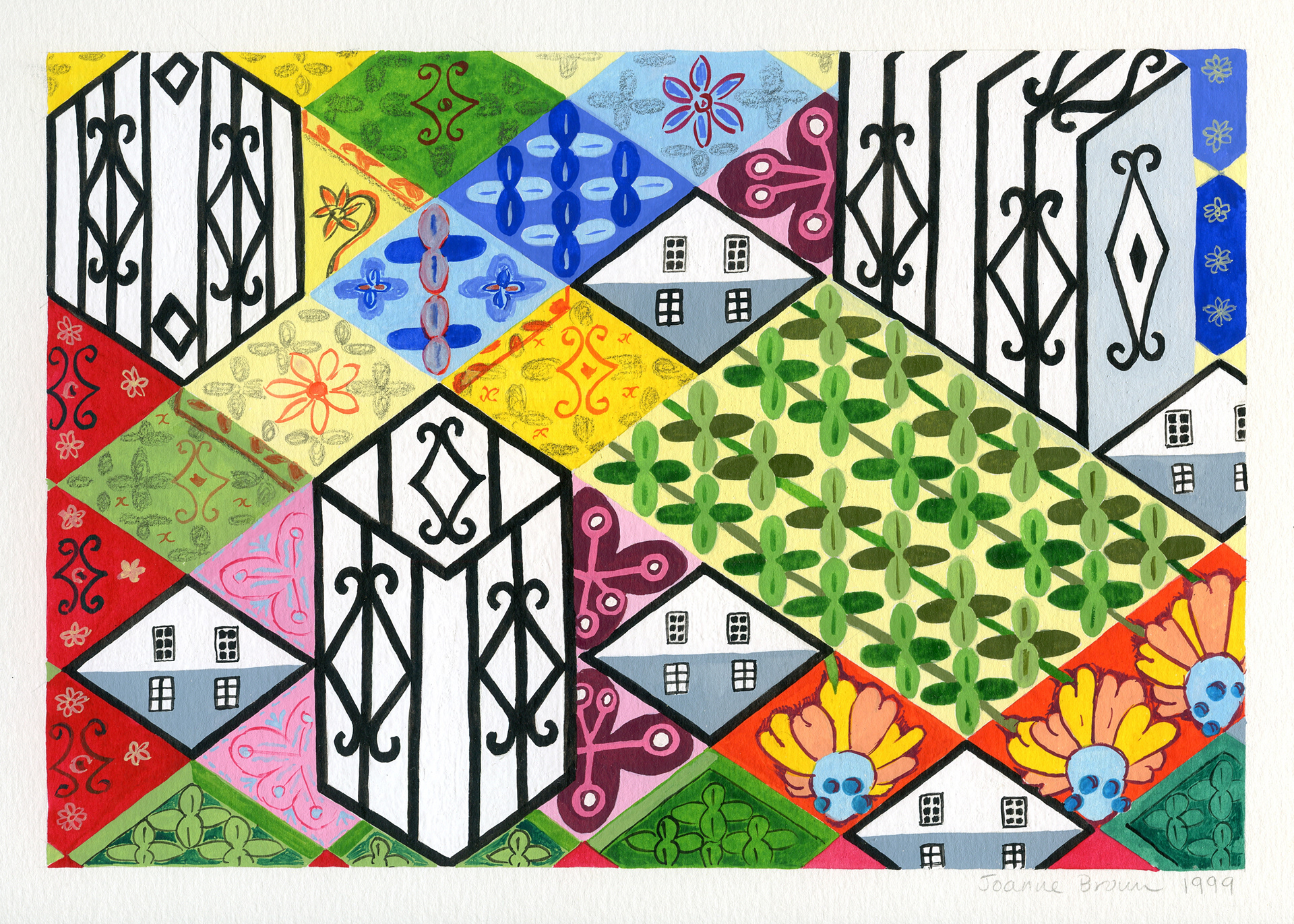 Quilted Iron Railings, Watercolor Painting, 1991