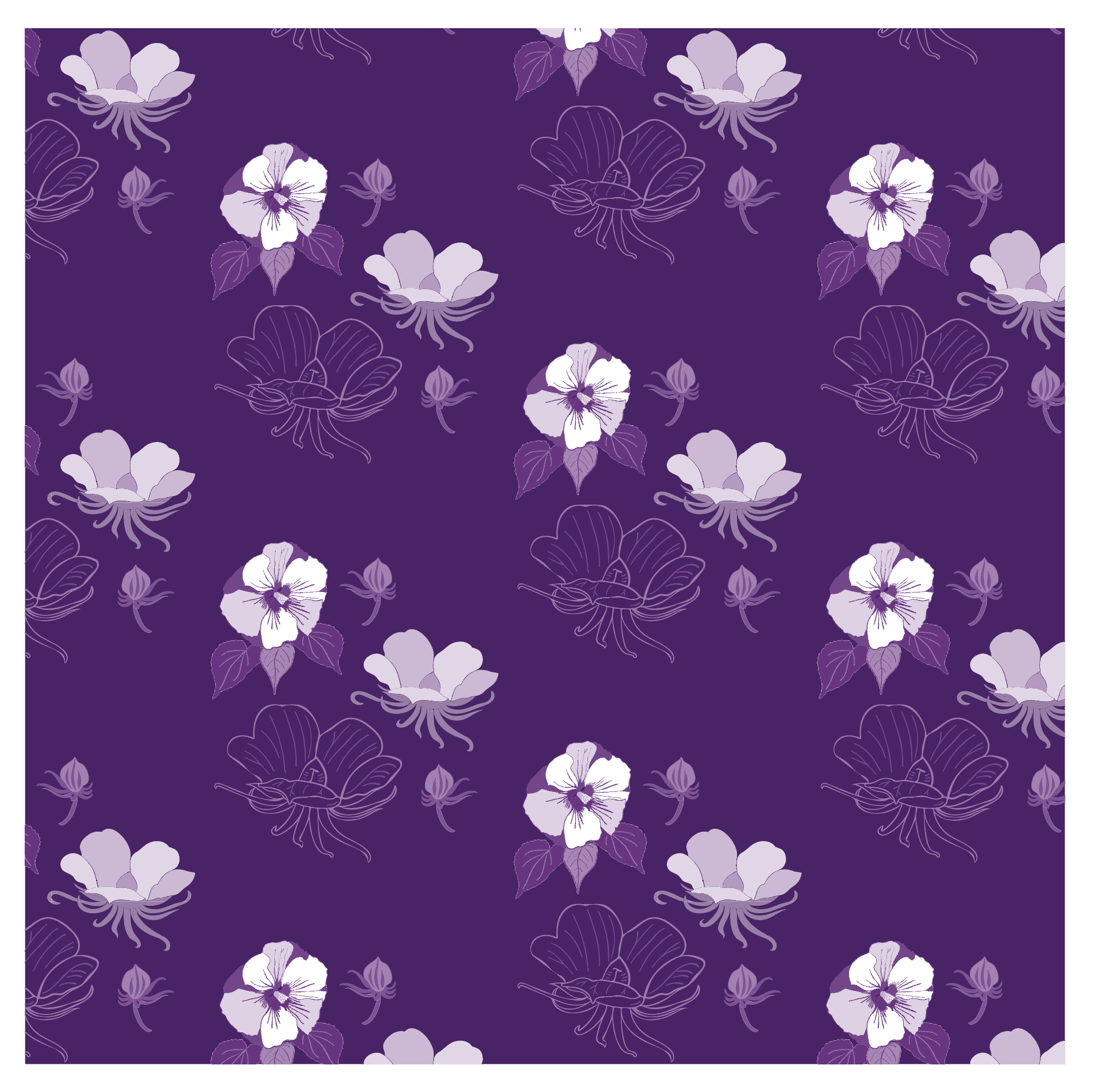 Hibiscus Pattern, Color Variation:  Purple, Digital Art, 2020