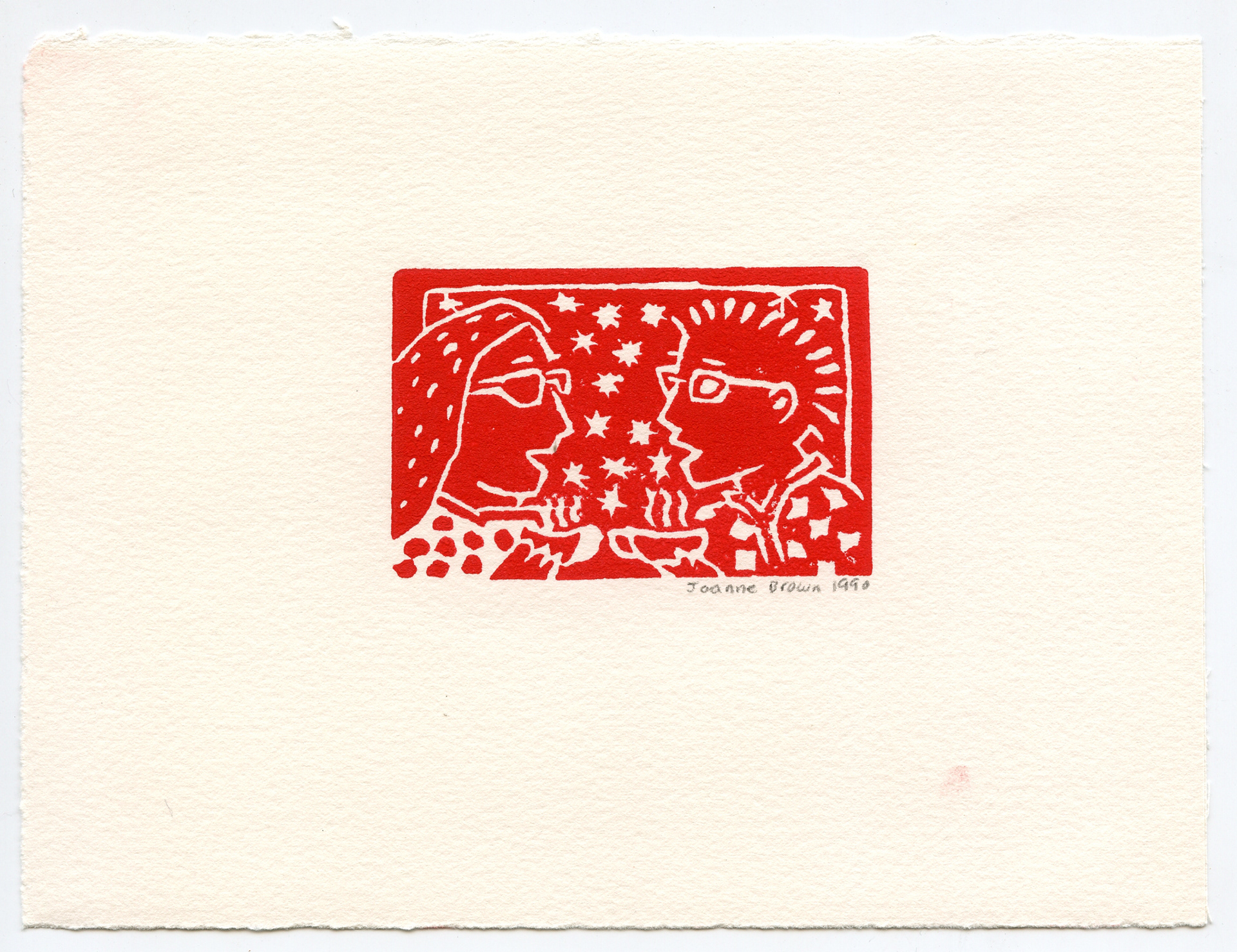 Conversation, Linoleum Print, 1990